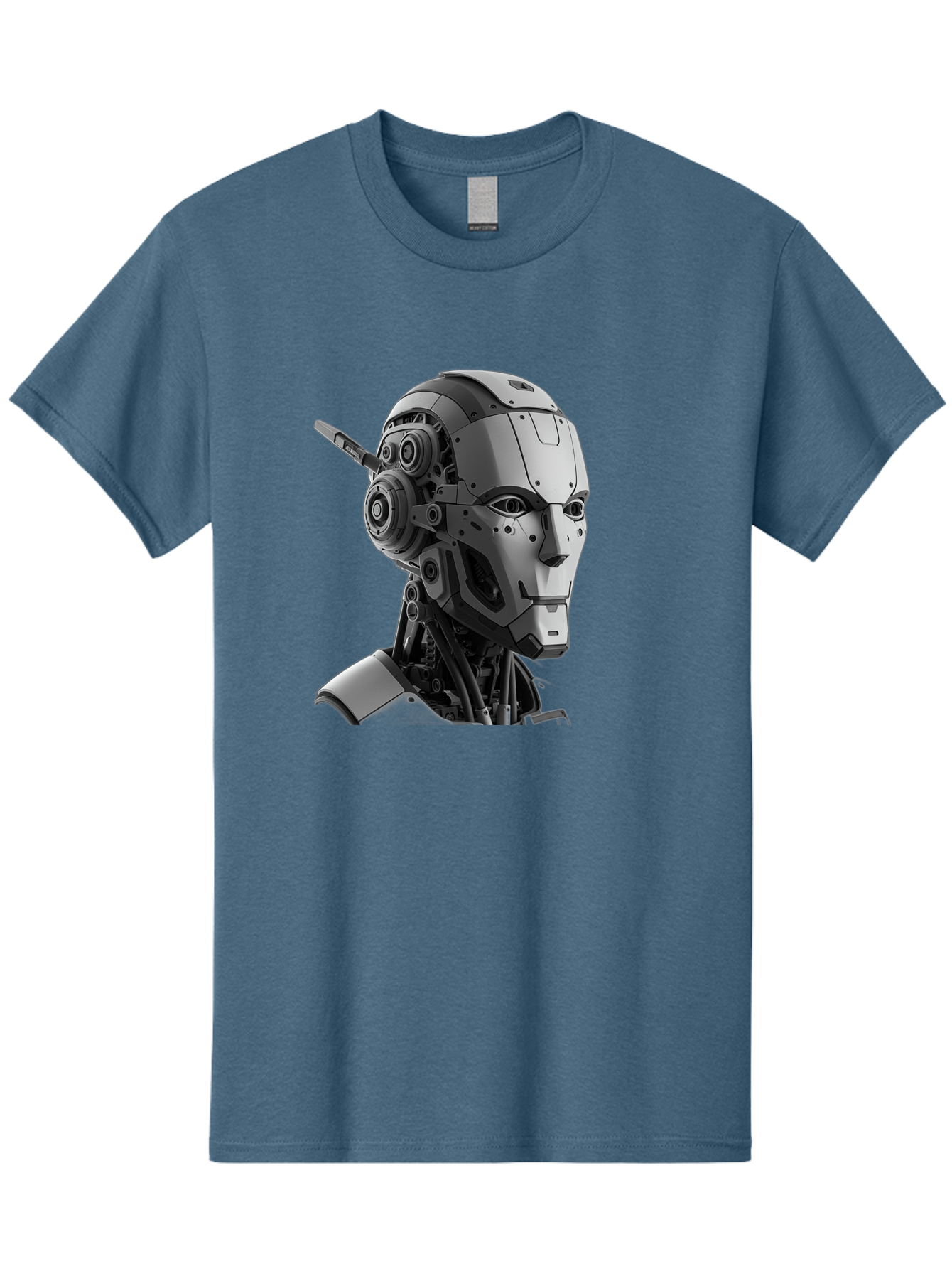 Robot-Head Men'S Graphic Tee, 100% Cotton, Comfortable Casual Summer Wear, Machine Washable, Robotic Head, Futuristic Design, Mechanical Face, Gray Metallic Finish, Technological Innovation, Advanced Robotics, Artificial Intelligence, Bab352 21