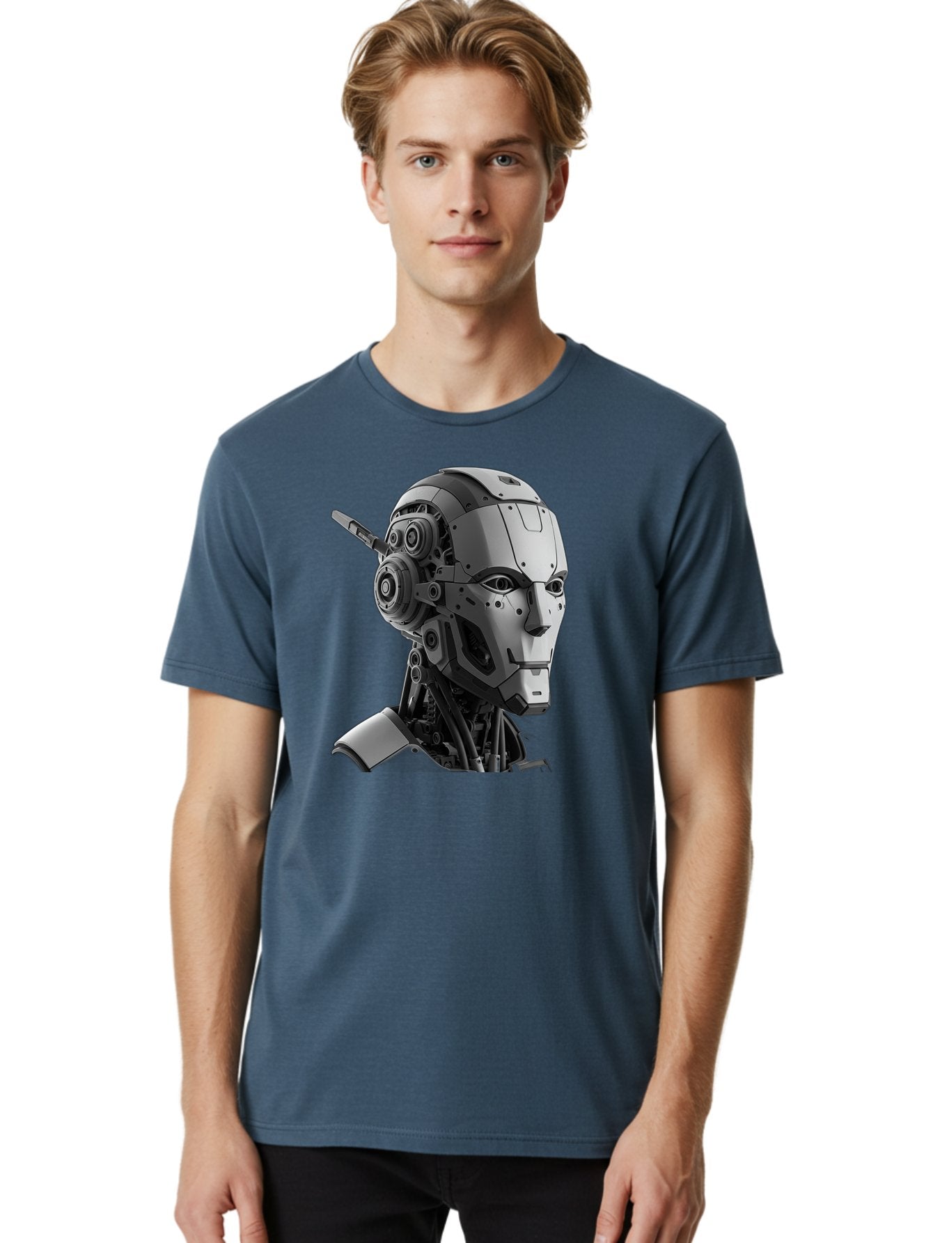 Robot-Head Men'S Graphic Tee, 100% Cotton, Comfortable Casual Summer Wear, Machine Washable, Robotic Head, Futuristic Design, Mechanical Face, Gray Metallic Finish, Technological Innovation, Advanced Robotics, Artificial Intelligence, Bab352 19