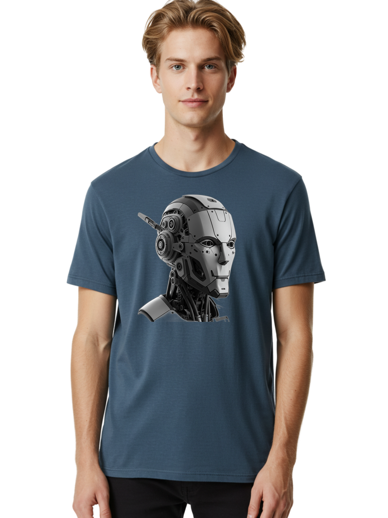 Robot-Head Men'S Graphic Tee, 100% Cotton, Comfortable Casual Summer Wear, Machine Washable, Robotic Head, Futuristic Design, Mechanical Face, Gray Metallic Finish, Technological Innovation, Advanced Robotics, Artificial Intelligence, Bab352 22
