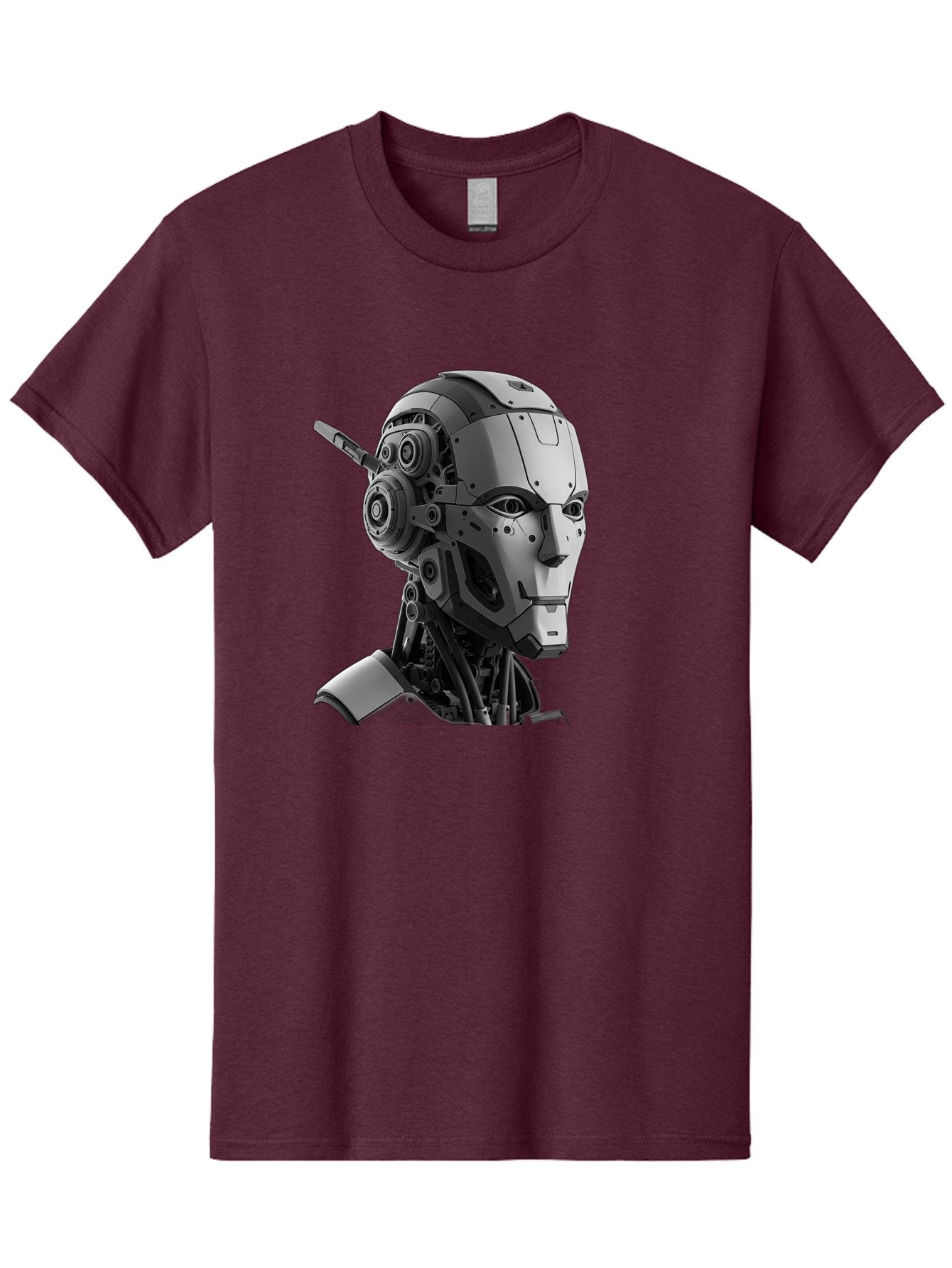Robot-Head Men'S Graphic Tee, 100% Cotton, Comfortable Casual Summer Wear, Machine Washable, Robotic Head, Futuristic Design, Mechanical Face, Gray Metallic Finish, Technological Innovation, Advanced Robotics, Artificial Intelligence, Bab352 9