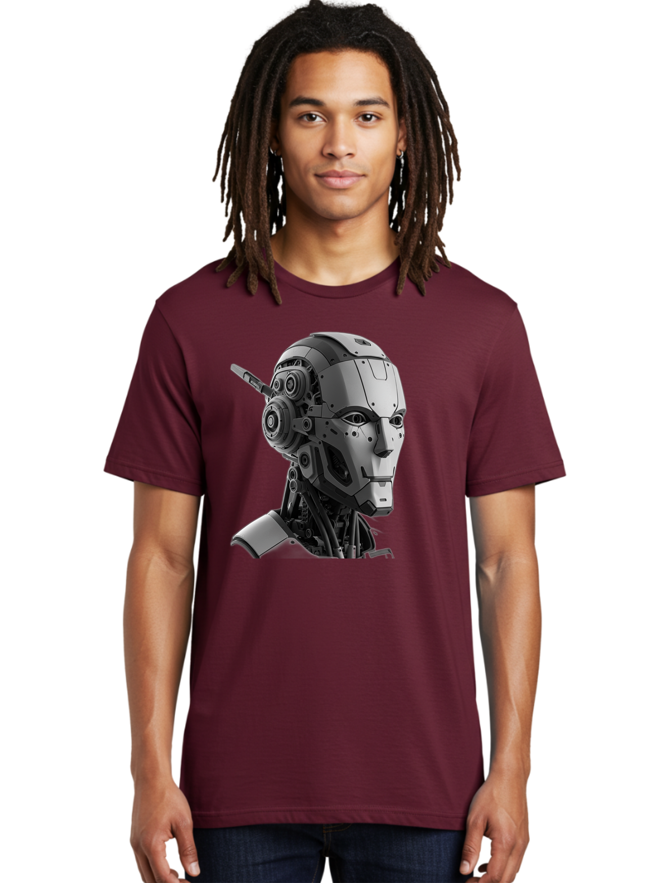 Robot-Head Men'S Graphic Tee, 100% Cotton, Comfortable Casual Summer Wear, Machine Washable, Robotic Head, Futuristic Design, Mechanical Face, Gray Metallic Finish, Technological Innovation, Advanced Robotics, Artificial Intelligence, Bab352 10