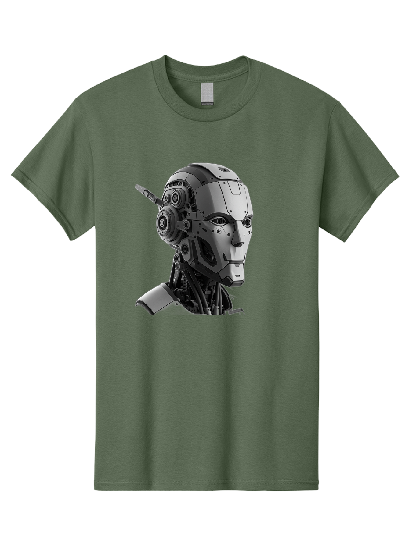 Robot-Head Men'S Graphic Tee, 100% Cotton, Comfortable Casual Summer Wear, Machine Washable, Robotic Head, Futuristic Design, Mechanical Face, Gray Metallic Finish, Technological Innovation, Advanced Robotics, Artificial Intelligence, Bab352 5