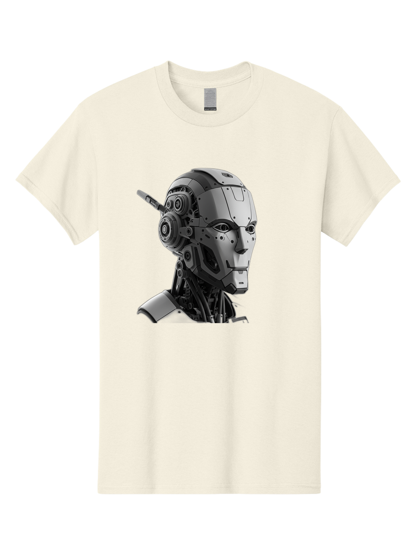 Robot-Head Men'S Graphic Tee, 100% Cotton, Comfortable Casual Summer Wear, Machine Washable, Robotic Head, Futuristic Design, Mechanical Face, Gray Metallic Finish, Technological Innovation, Advanced Robotics, Artificial Intelligence, Bab352 25