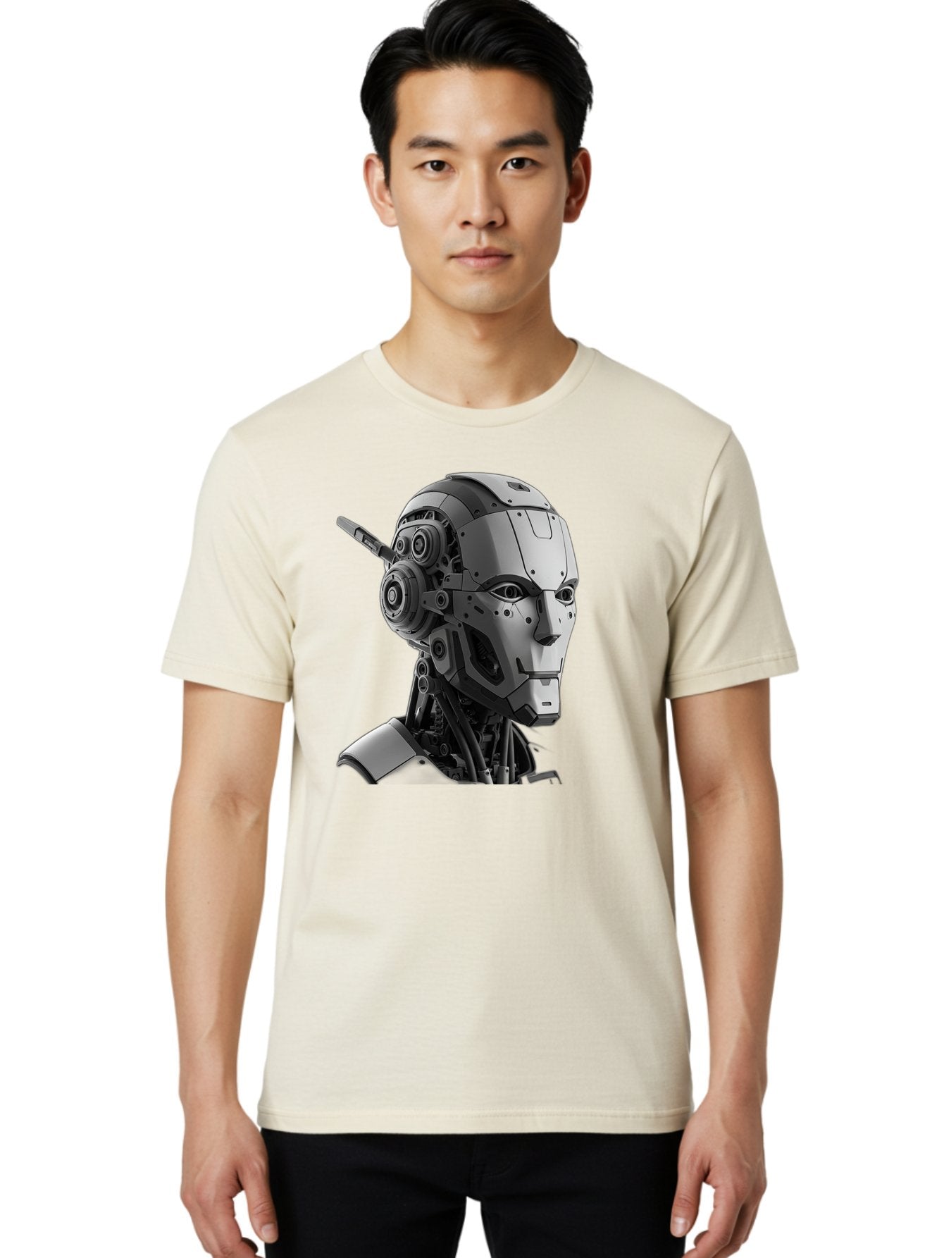 Robot-Head Men'S Graphic Tee, 100% Cotton, Comfortable Casual Summer Wear, Machine Washable, Robotic Head, Futuristic Design, Mechanical Face, Gray Metallic Finish, Technological Innovation, Advanced Robotics, Artificial Intelligence, Bab352 16