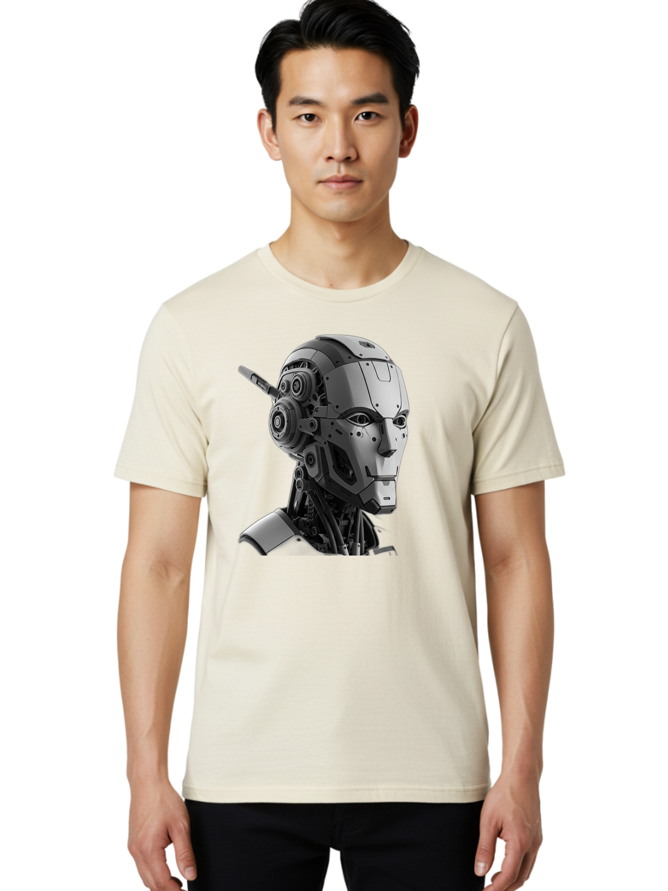 Robot-Head Men'S Graphic Tee, 100% Cotton, Comfortable Casual Summer Wear, Machine Washable, Robotic Head, Futuristic Design, Mechanical Face, Gray Metallic Finish, Technological Innovation, Advanced Robotics, Artificial Intelligence, Bab352 26