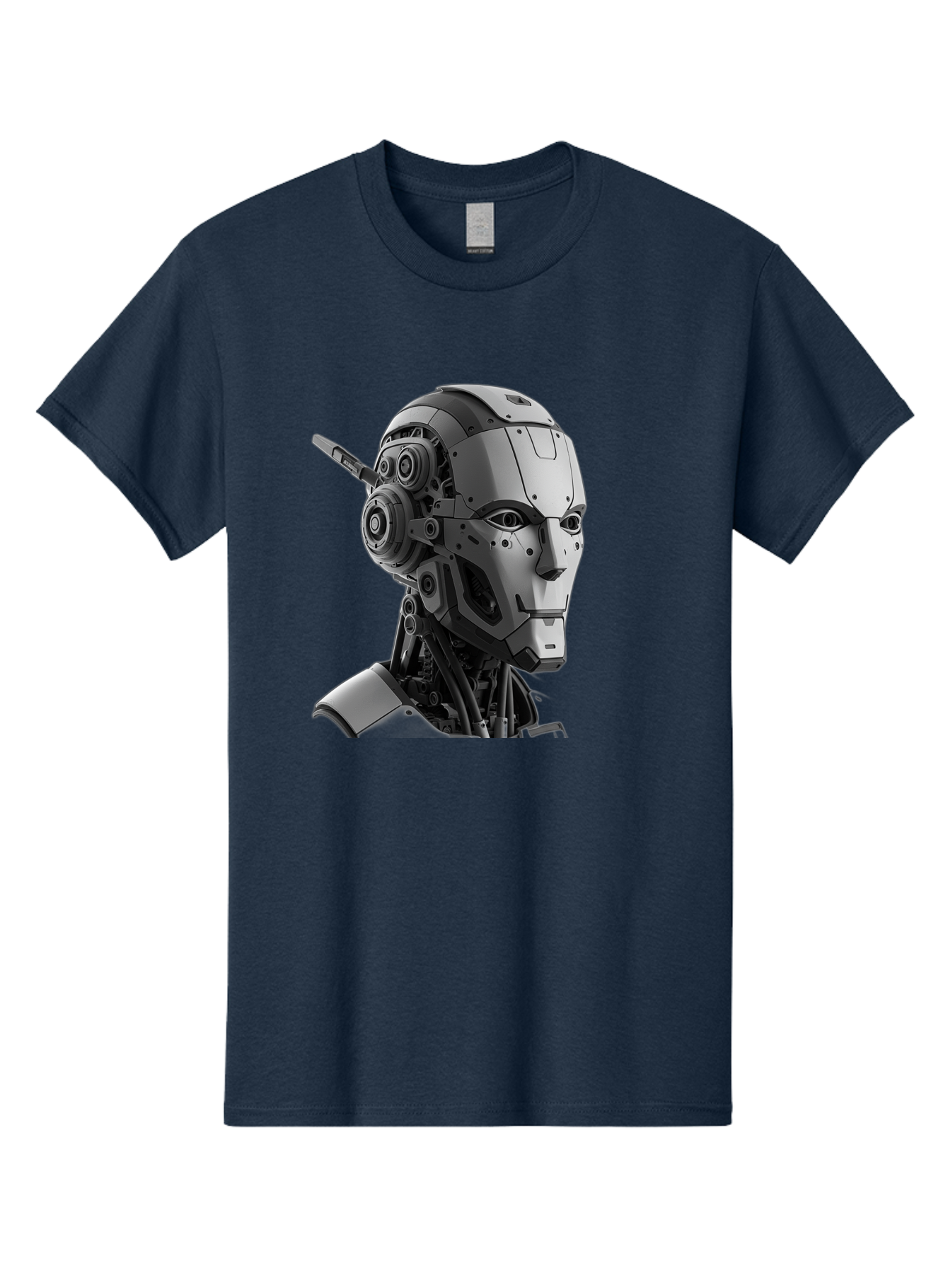 Robot-Head Men'S Graphic Tee, 100% Cotton, Comfortable Casual Summer Wear, Machine Washable, Robotic Head, Futuristic Design, Mechanical Face, Gray Metallic Finish, Technological Innovation, Advanced Robotics, Artificial Intelligence, Bab352 13