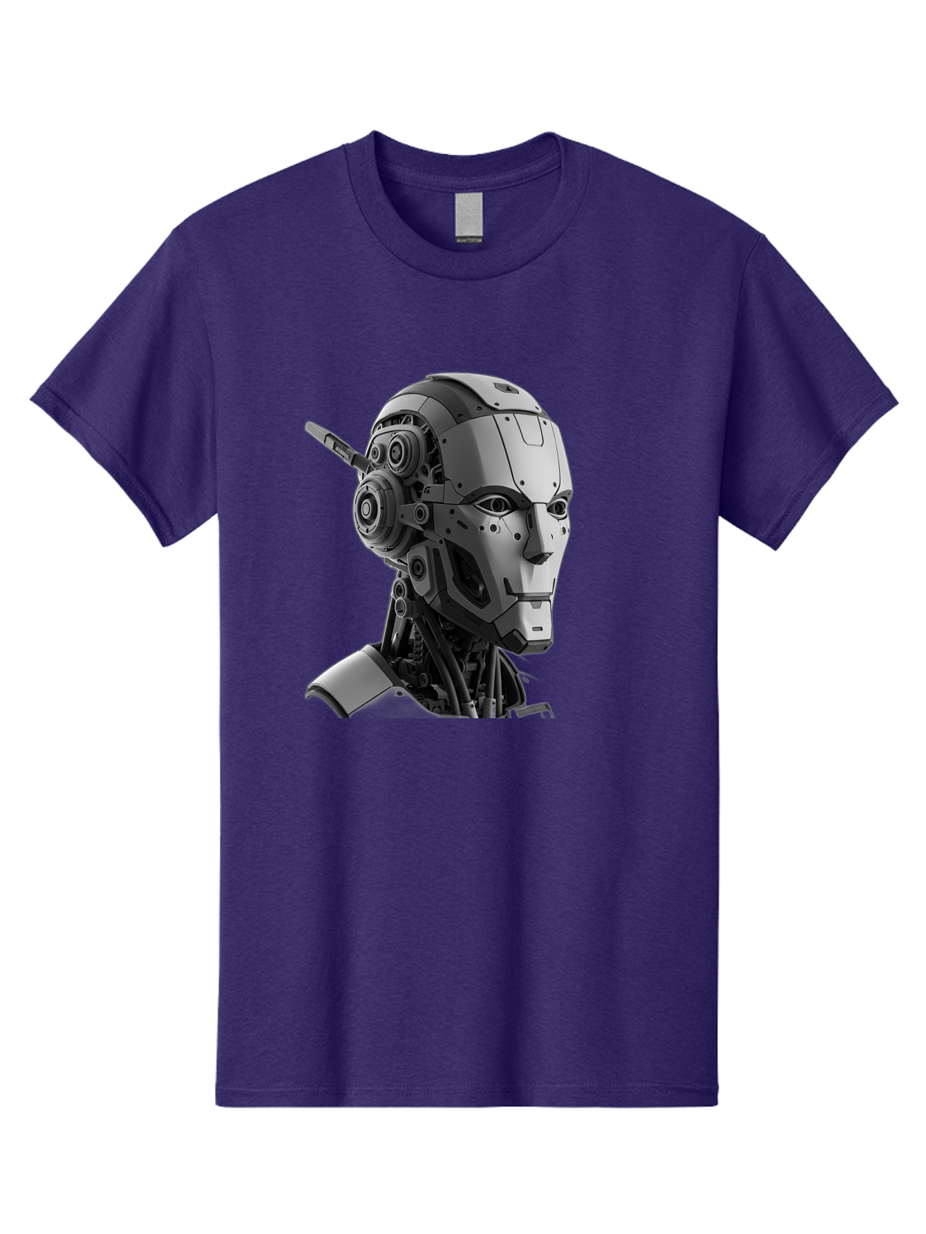 Robot-Head Men'S Graphic Tee, 100% Cotton, Comfortable Casual Summer Wear, Machine Washable, Robotic Head, Futuristic Design, Mechanical Face, Gray Metallic Finish, Technological Innovation, Advanced Robotics, Artificial Intelligence, Bab352 15
