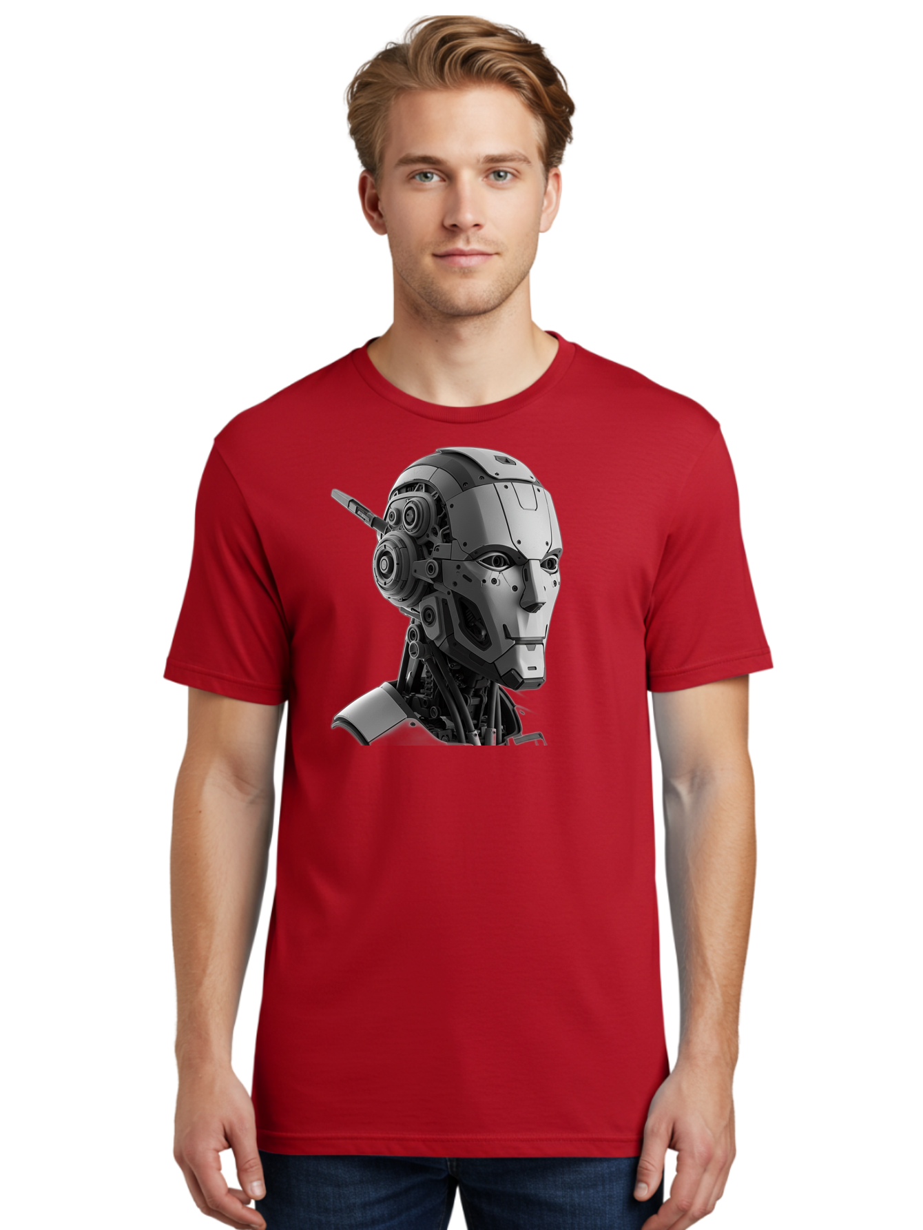 Robot-Head Men'S Graphic Tee, 100% Cotton, Comfortable Casual Summer Wear, Machine Washable, Robotic Head, Futuristic Design, Mechanical Face, Gray Metallic Finish, Technological Innovation, Advanced Robotics, Artificial Intelligence, Bab352 28