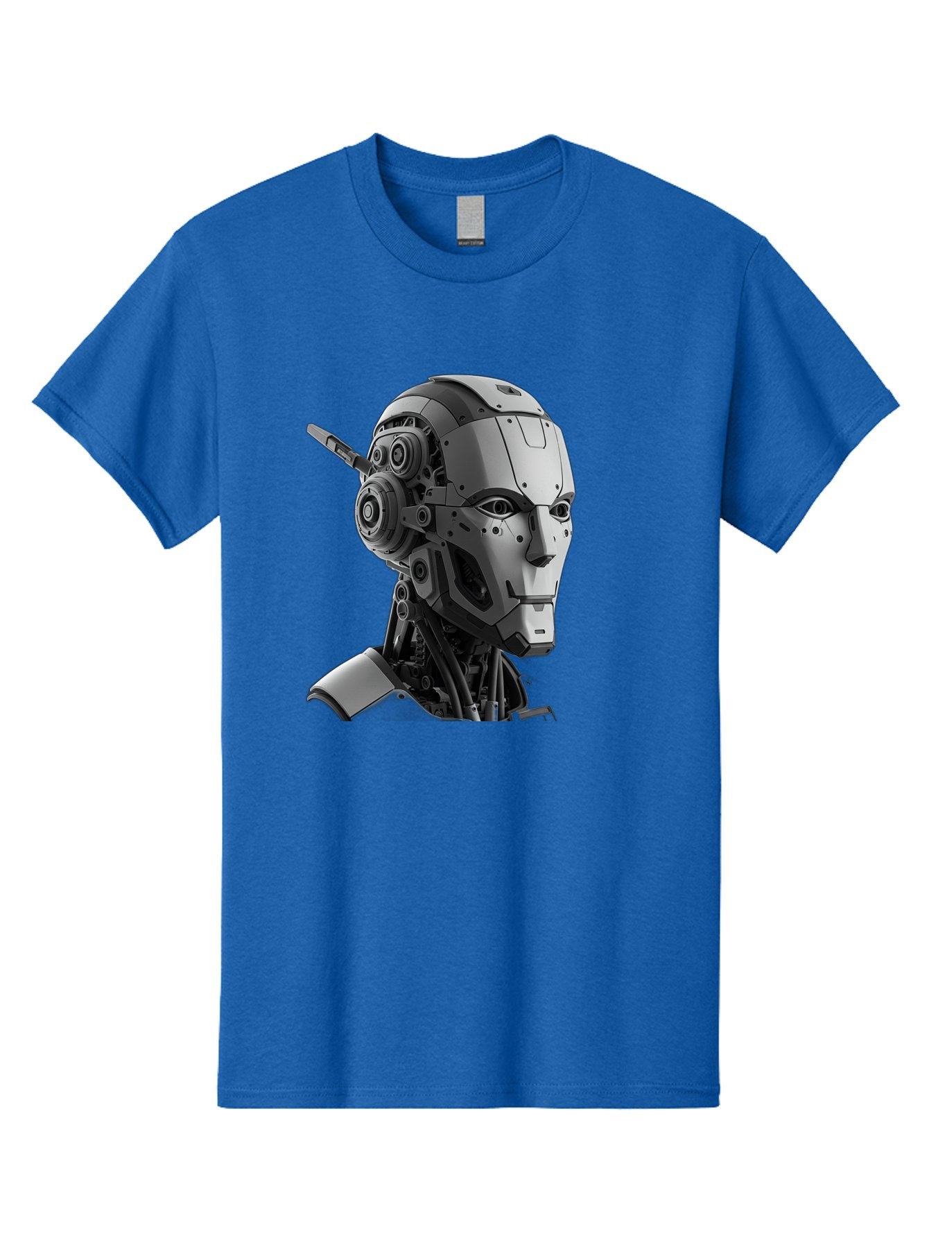 Robot-Head Men'S Graphic Tee, 100% Cotton, Comfortable Casual Summer Wear, Machine Washable, Robotic Head, Futuristic Design, Mechanical Face, Gray Metallic Finish, Technological Innovation, Advanced Robotics, Artificial Intelligence, Bab352 8