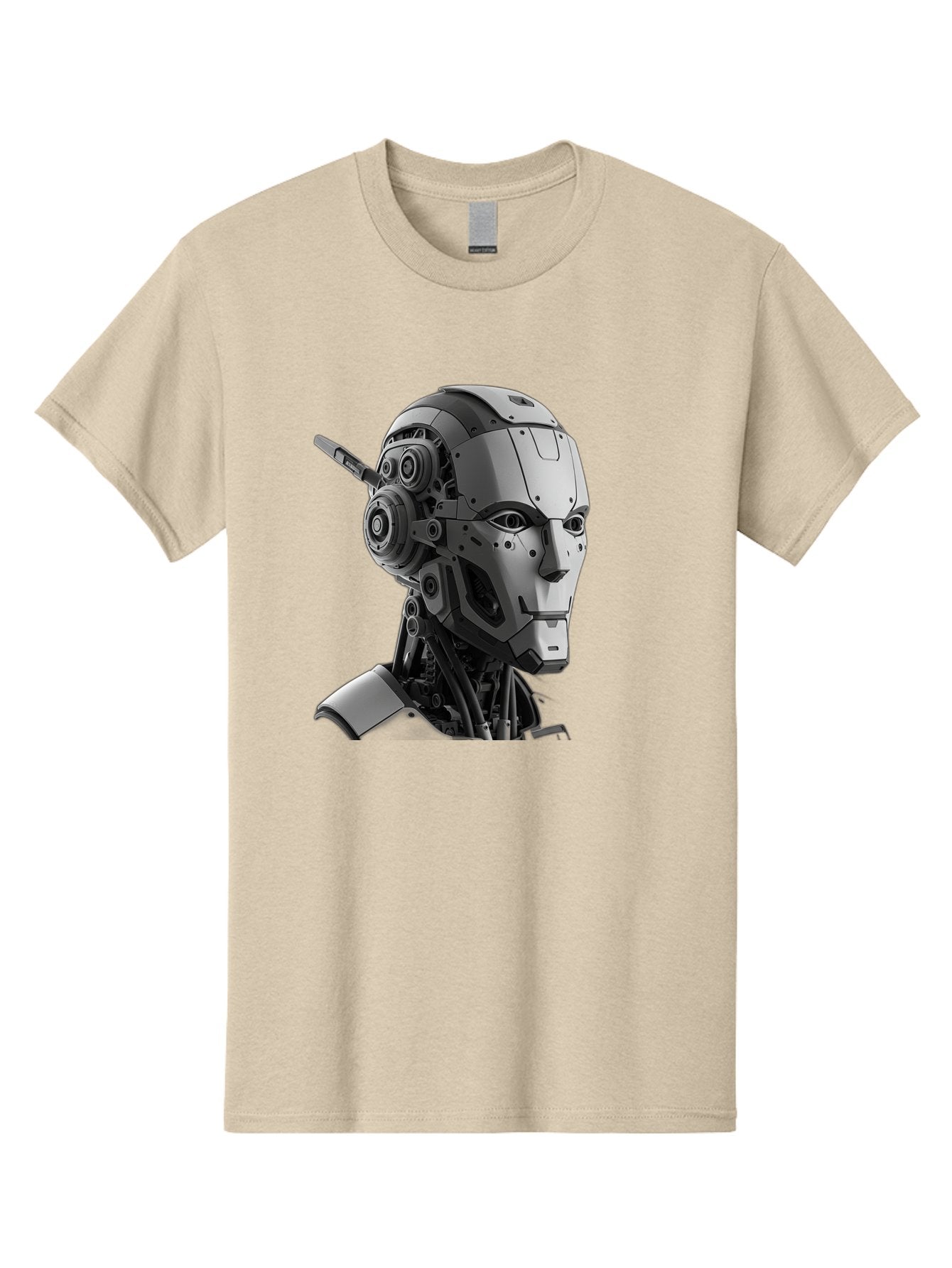 Robot-Head Men'S Graphic Tee, 100% Cotton, Comfortable Casual Summer Wear, Machine Washable, Robotic Head, Futuristic Design, Mechanical Face, Gray Metallic Finish, Technological Innovation, Advanced Robotics, Artificial Intelligence, Bab352 4