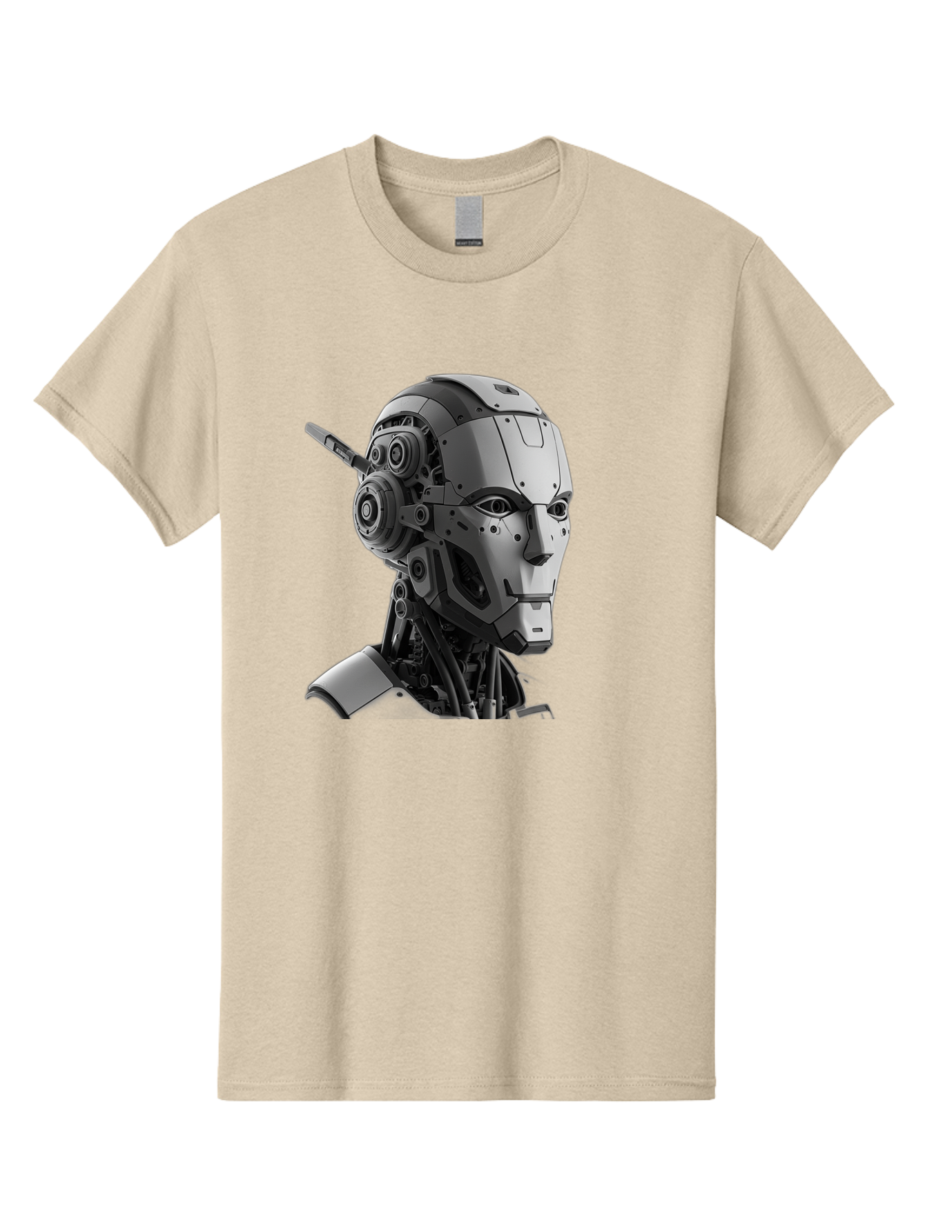 Robot-Head Men'S Graphic Tee, 100% Cotton, Comfortable Casual Summer Wear, Machine Washable, Robotic Head, Futuristic Design, Mechanical Face, Gray Metallic Finish, Technological Innovation, Advanced Robotics, Artificial Intelligence, Bab352 23