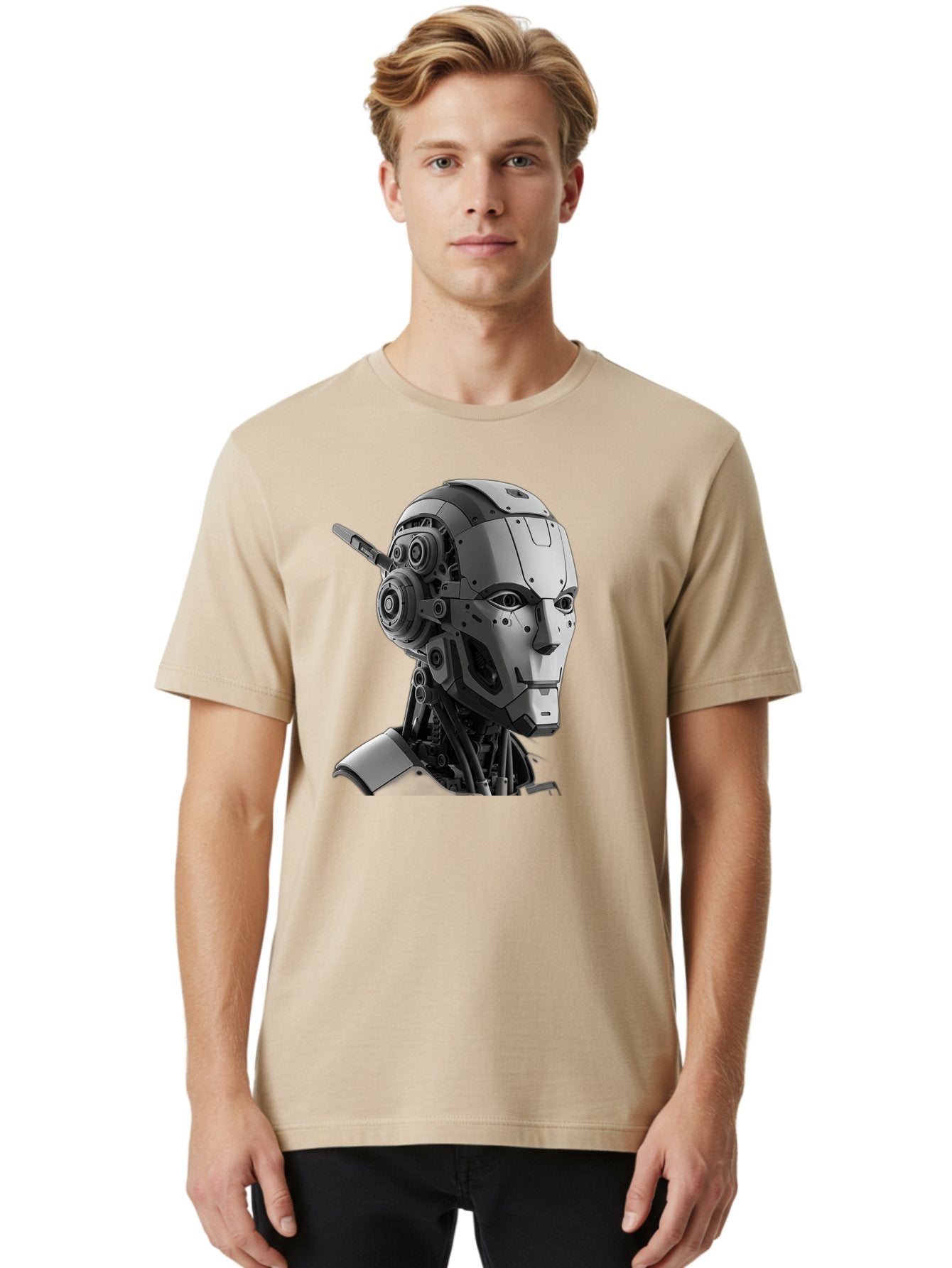 Robot-Head Men'S Graphic Tee, 100% Cotton, Comfortable Casual Summer Wear, Machine Washable, Robotic Head, Futuristic Design, Mechanical Face, Gray Metallic Finish, Technological Innovation, Advanced Robotics, Artificial Intelligence, Bab352 18