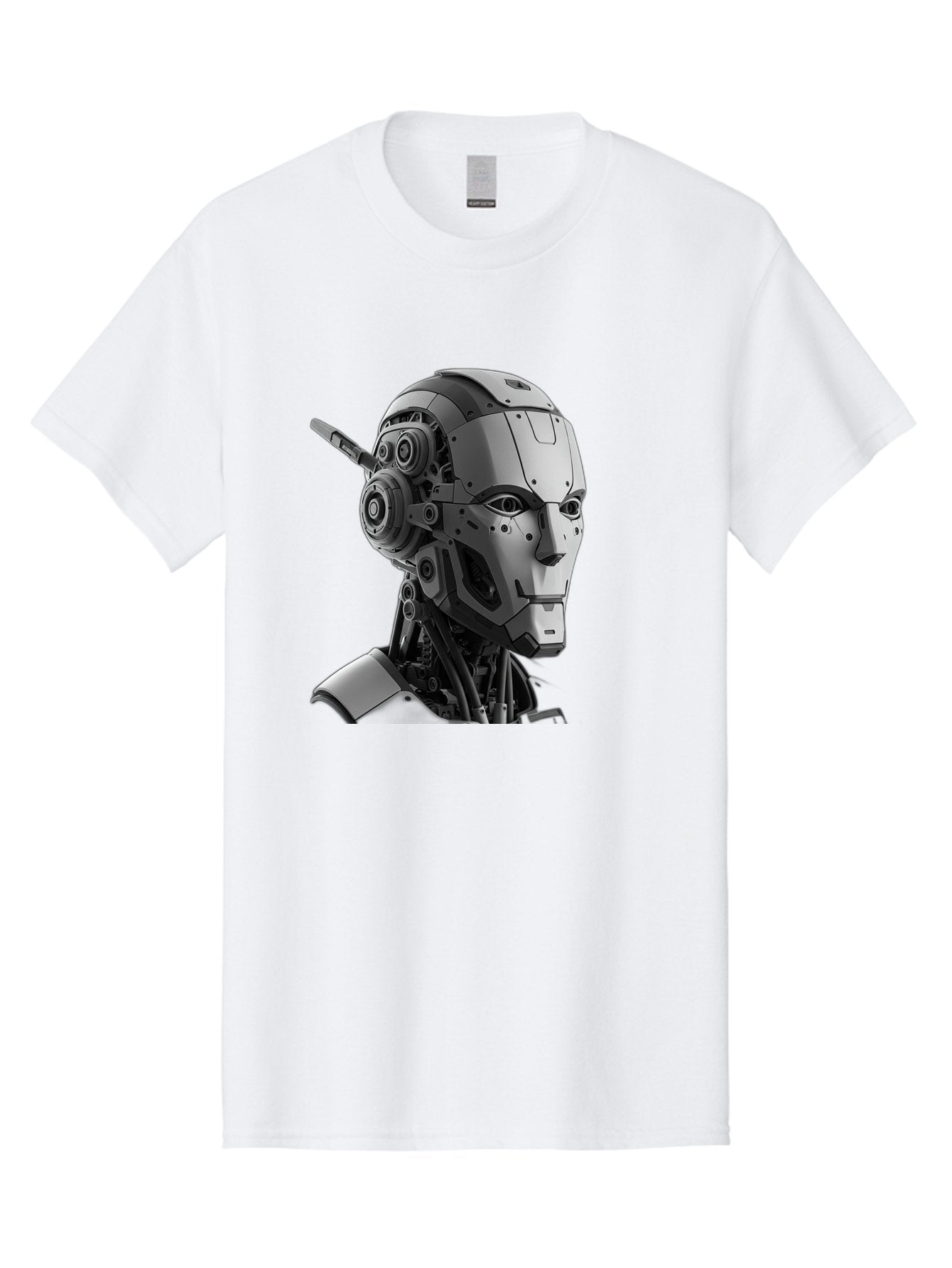 Robot-Head Men'S Graphic Tee, 100% Cotton, Comfortable Casual Summer Wear, Machine Washable, Robotic Head, Futuristic Design, Mechanical Face, Gray Metallic Finish, Technological Innovation, Advanced Robotics, Artificial Intelligence, Bab352 14