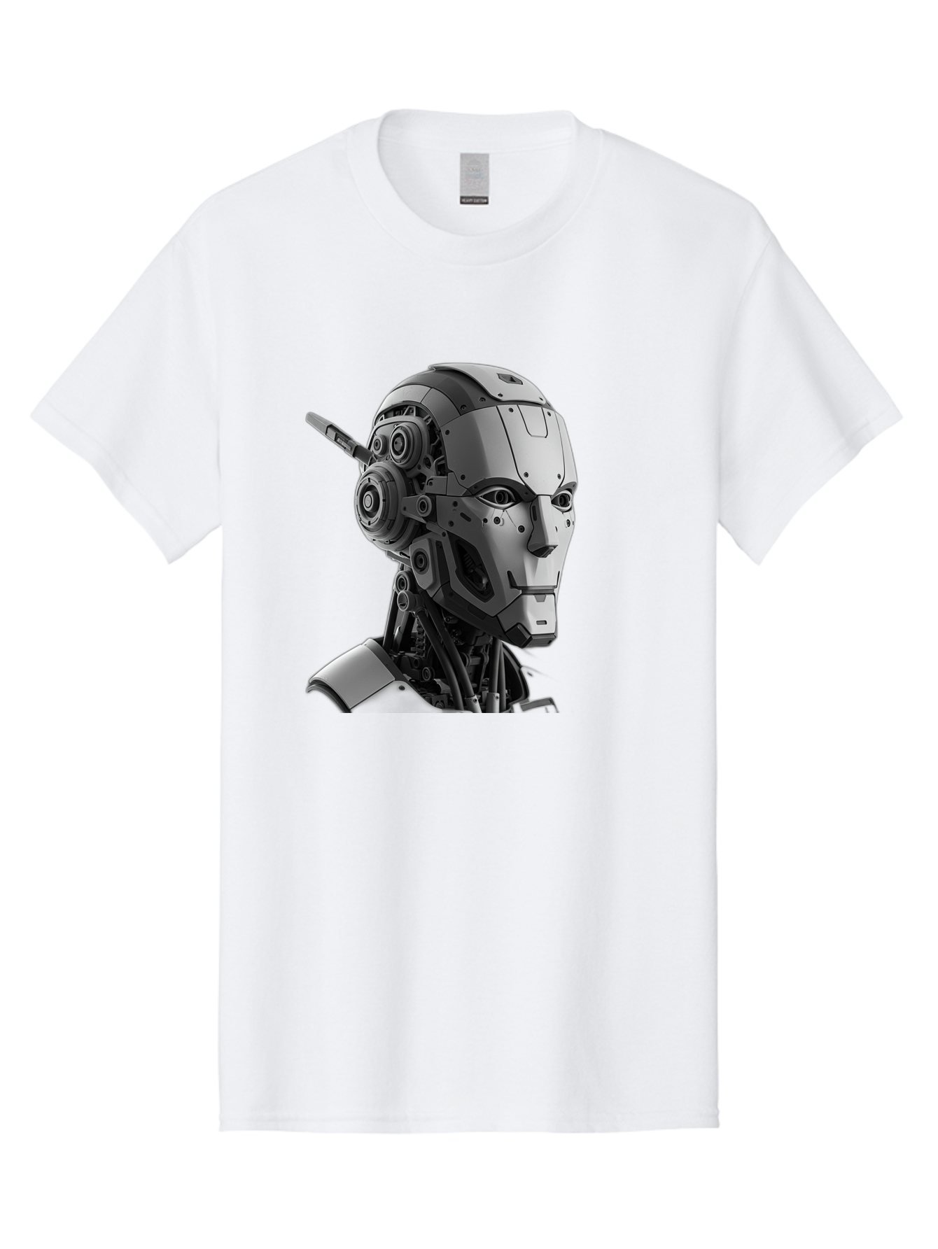 Robot-Head Men'S Graphic Tee, 100% Cotton, Comfortable Casual Summer Wear, Machine Washable, Robotic Head, Futuristic Design, Mechanical Face, Gray Metallic Finish, Technological Innovation, Advanced Robotics, Artificial Intelligence, Bab352 3