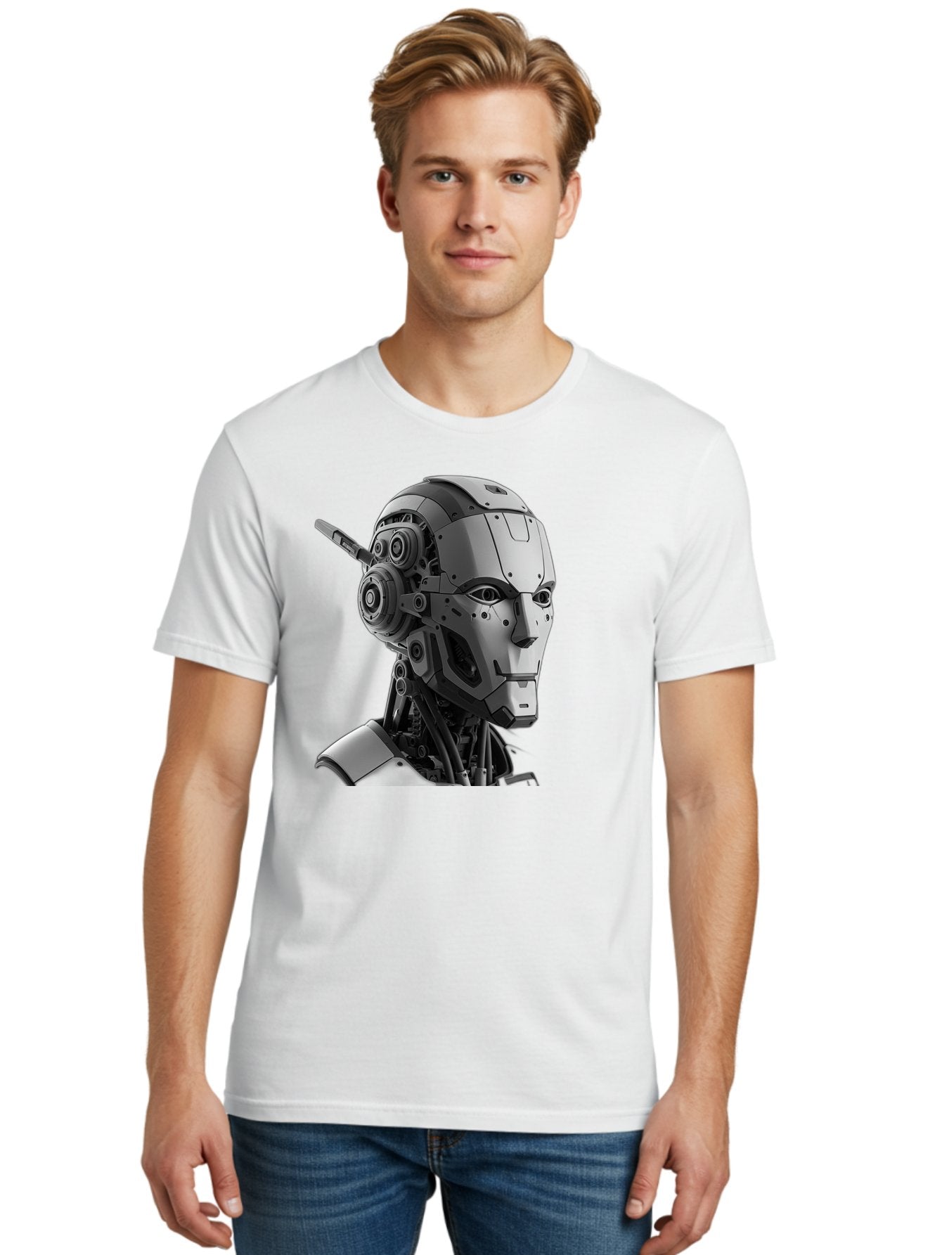Robot-Head Men'S Graphic Tee, 100% Cotton, Comfortable Casual Summer Wear, Machine Washable, Robotic Head, Futuristic Design, Mechanical Face, Gray Metallic Finish, Technological Innovation, Advanced Robotics, Artificial Intelligence, Bab352 29