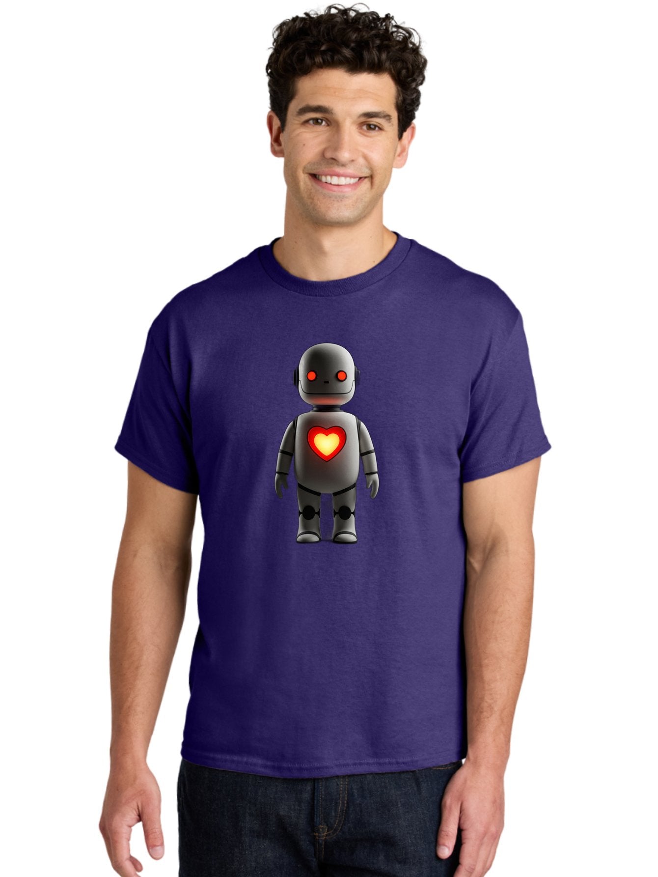 Robot-Heart Men'S Graphic Tee, 100% Cotton, Comfortable Casual Summer Wear, Machine Washable, Robot With Heart, Digital Art, Futuristic Design, Red Heart Symbol, Cyborg Illustration, Artificial Intelligence, Robot Love, Tech Design Bab353 19