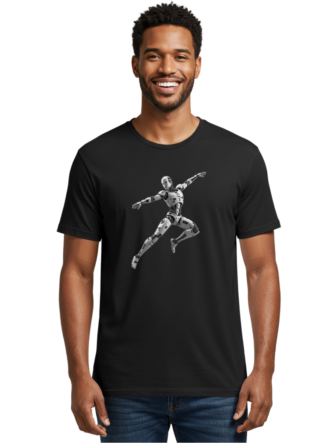 Robot-In-Mid-Air Men'S Graphic Tee, 100% Cotton, Comfortable Casual Summer Wear, Machine Washable, Robot In Mid-Air, Robotic Dance, Futuristic Technology, Robotic Limbs, Mechanical Movement, Silver Robot, Futuristic Design, Modern Android, Bab354 12