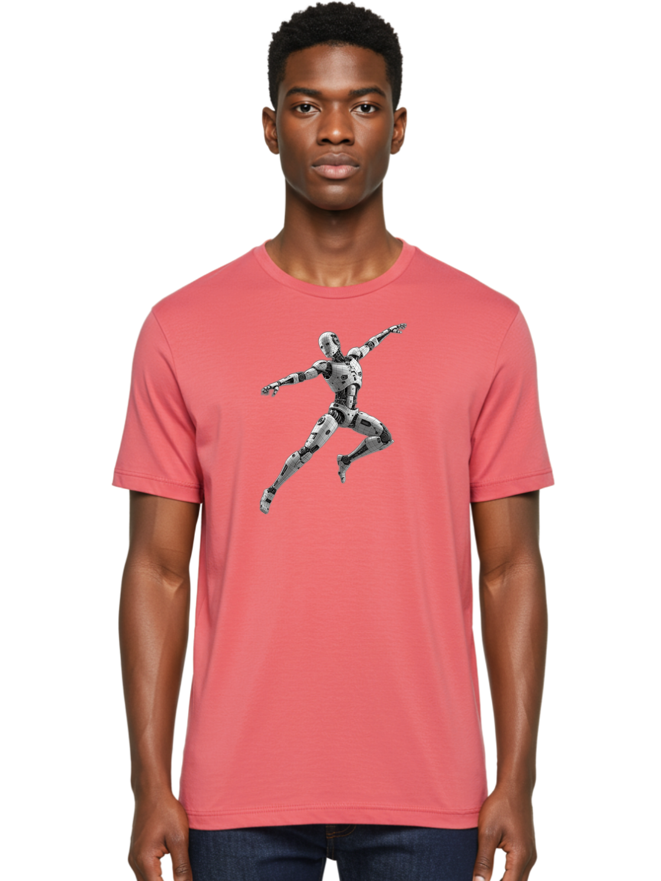 Robot-In-Mid-Air Men'S Graphic Tee, 100% Cotton, Comfortable Casual Summer Wear, Machine Washable, Robot In Mid-Air, Robotic Dance, Futuristic Technology, Robotic Limbs, Mechanical Movement, Silver Robot, Futuristic Design, Modern Android, Bab354 26