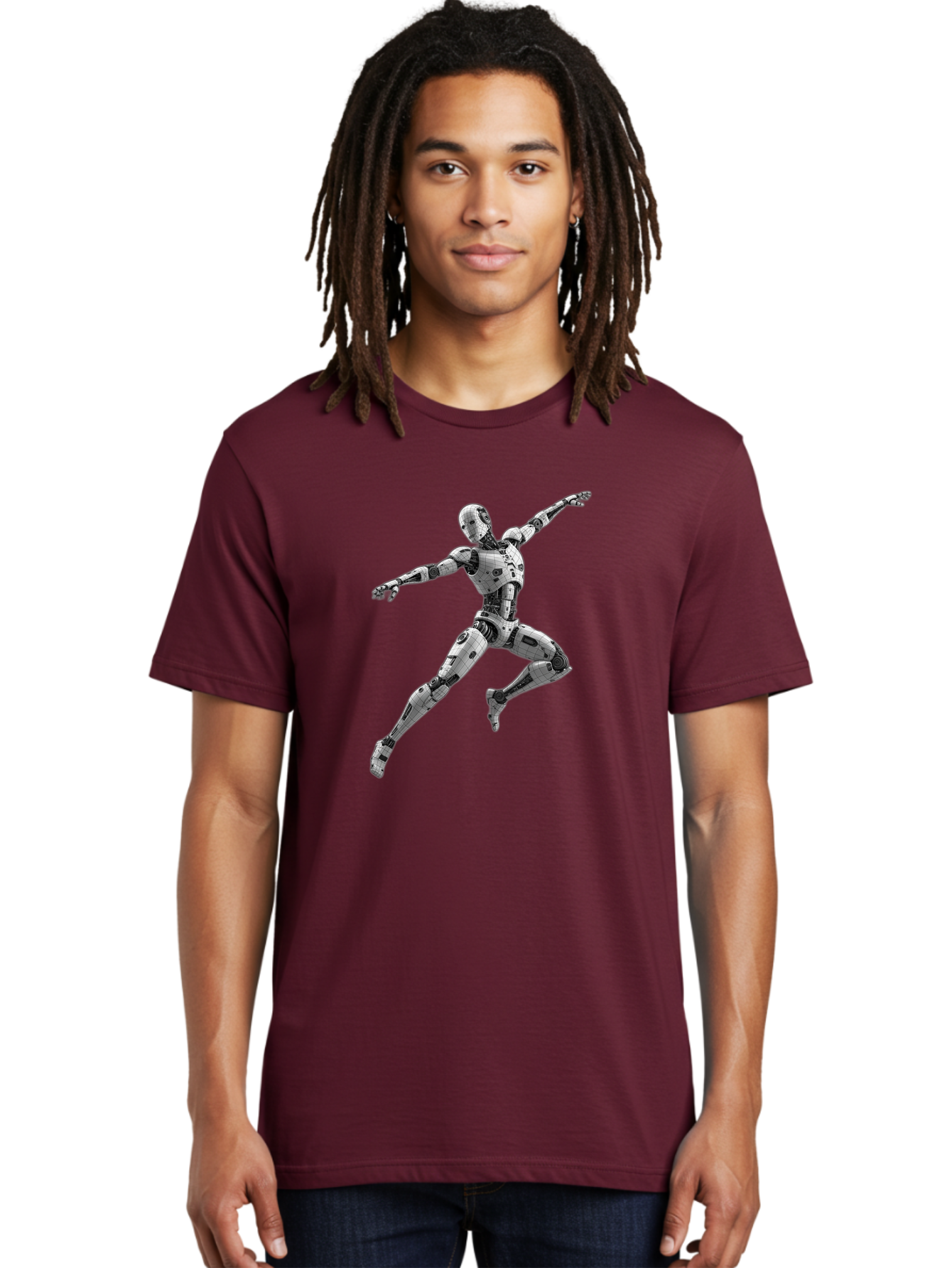 Robot-In-Mid-Air Men'S Graphic Tee, 100% Cotton, Comfortable Casual Summer Wear, Machine Washable, Robot In Mid-Air, Robotic Dance, Futuristic Technology, Robotic Limbs, Mechanical Movement, Silver Robot, Futuristic Design, Modern Android, Bab354 10