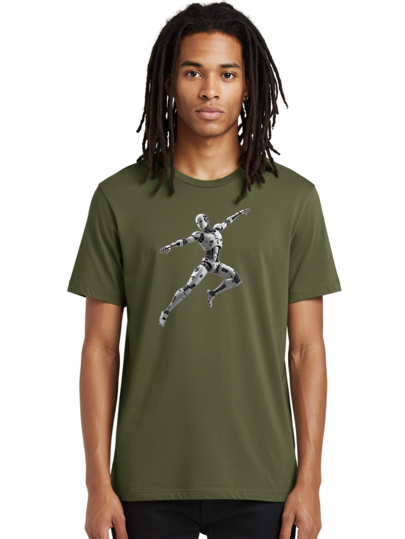Robot-In-Mid-Air Men'S Graphic Tee, 100% Cotton, Comfortable Casual Summer Wear, Machine Washable, Robot In Mid-Air, Robotic Dance, Futuristic Technology, Robotic Limbs, Mechanical Movement, Silver Robot, Futuristic Design, Modern Android, Bab354 30