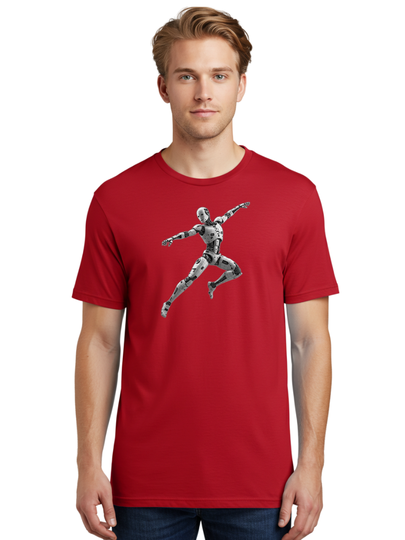 Robot-In-Mid-Air Men'S Graphic Tee, 100% Cotton, Comfortable Casual Summer Wear, Machine Washable, Robot In Mid-Air, Robotic Dance, Futuristic Technology, Robotic Limbs, Mechanical Movement, Silver Robot, Futuristic Design, Modern Android, Bab354 28