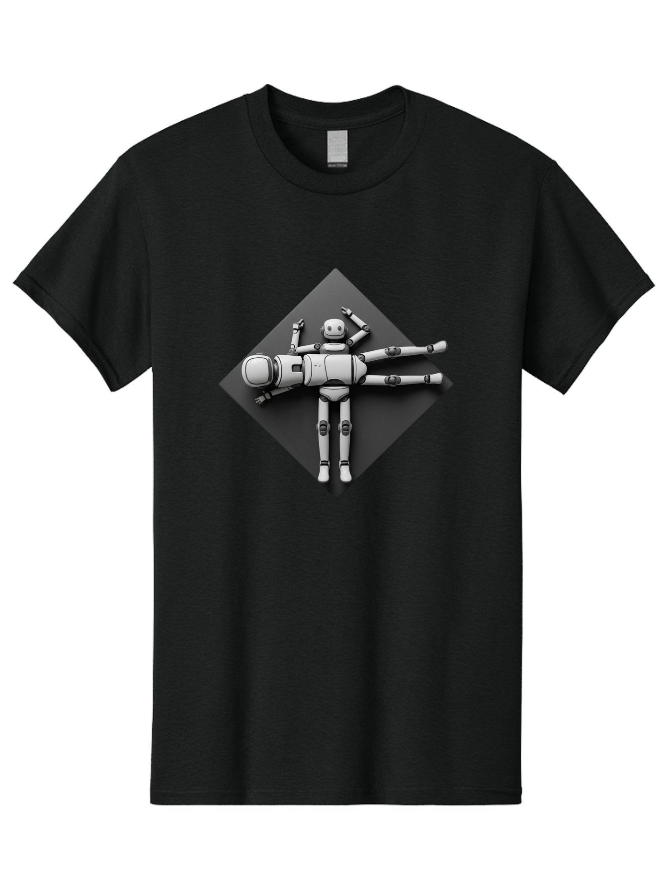 Robot-On-Dark-Square Men'S Graphic Tee, 100% Cotton, Comfortable Casual Summer Wear, Machine Washable, Robot Lying Down, Relaxation Pose, Mechanical Body, Futuristic Design, Artificial Intelligence, Modern Technology, Robot Resting, Bab355 4
