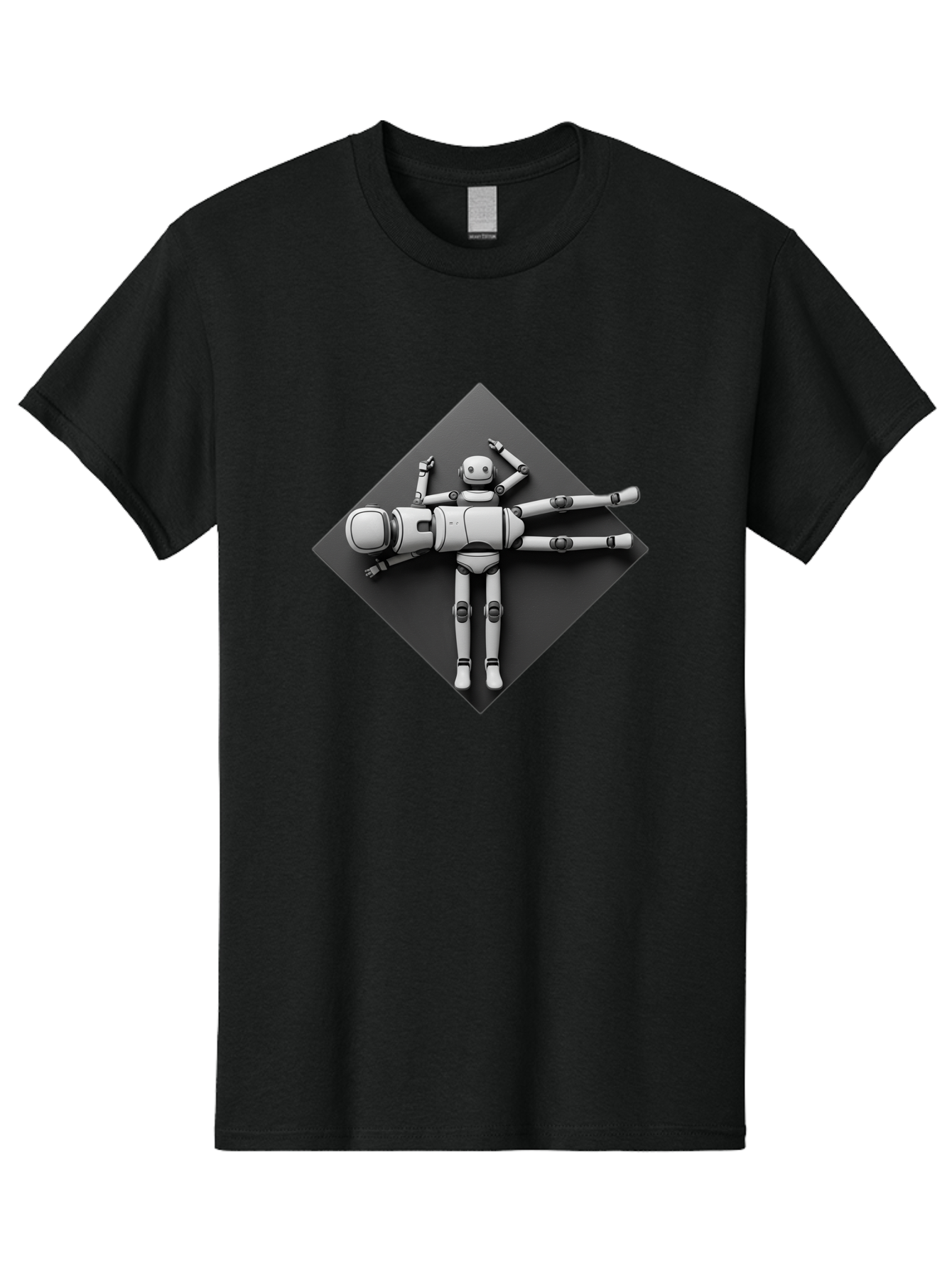 Robot-On-Dark-Square Men'S Graphic Tee, 100% Cotton, Comfortable Casual Summer Wear, Machine Washable, Robot Lying Down, Relaxation Pose, Mechanical Body, Futuristic Design, Artificial Intelligence, Modern Technology, Robot Resting, Bab355 23
