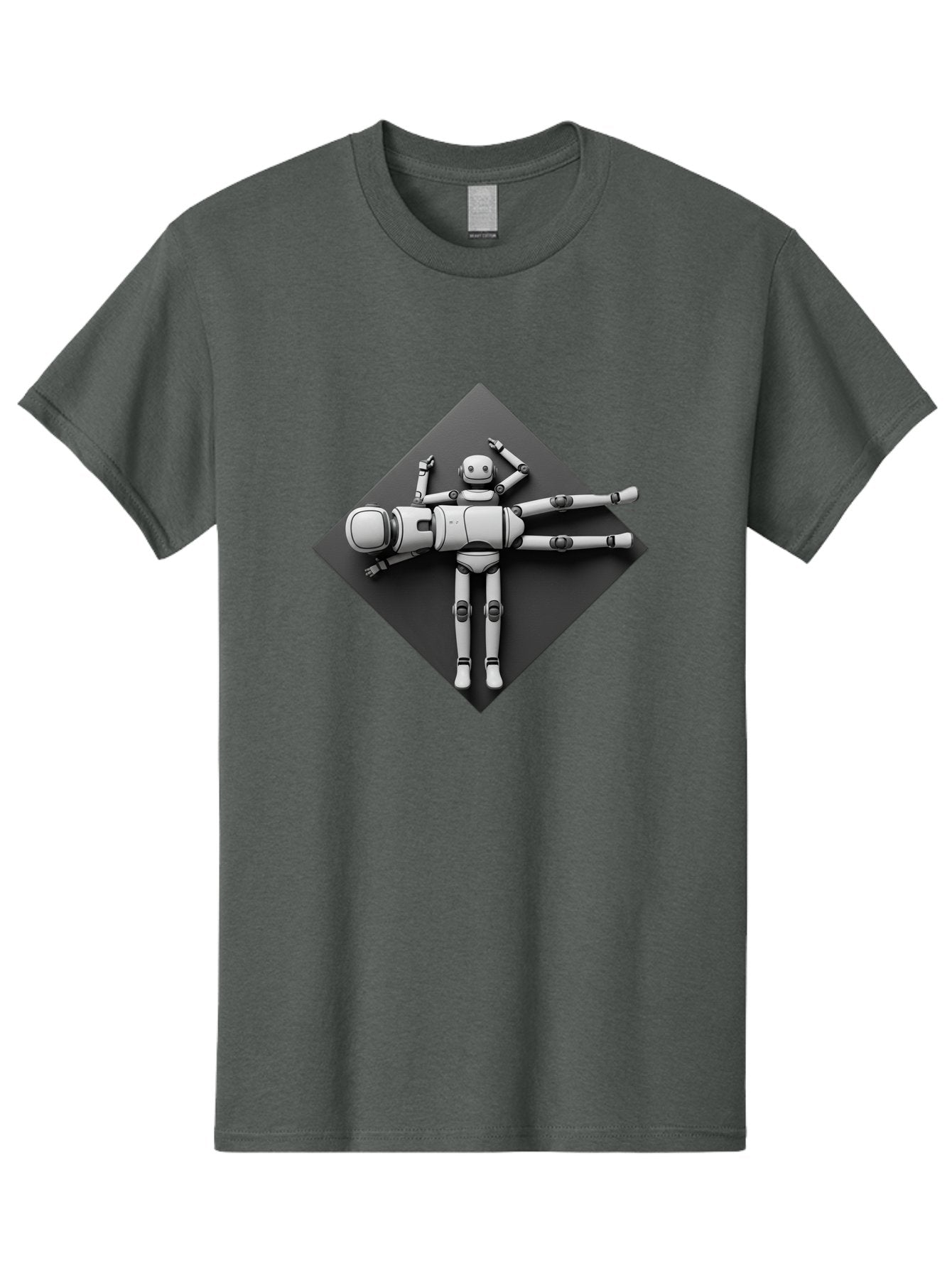Robot-On-Dark-Square Men'S Graphic Tee, 100% Cotton, Comfortable Casual Summer Wear, Machine Washable, Robot Lying Down, Relaxation Pose, Mechanical Body, Futuristic Design, Artificial Intelligence, Modern Technology, Robot Resting, Bab355 13