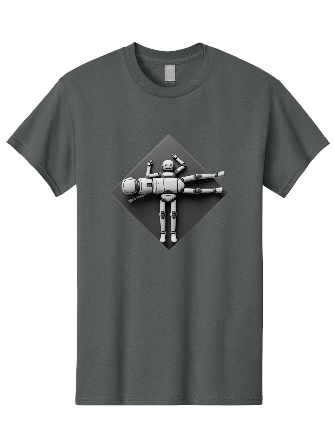 Robot-On-Dark-Square Men'S Graphic Tee, 100% Cotton, Comfortable Casual Summer Wear, Machine Washable, Robot Lying Down, Relaxation Pose, Mechanical Body, Futuristic Design, Artificial Intelligence, Modern Technology, Robot Resting, Bab355 29