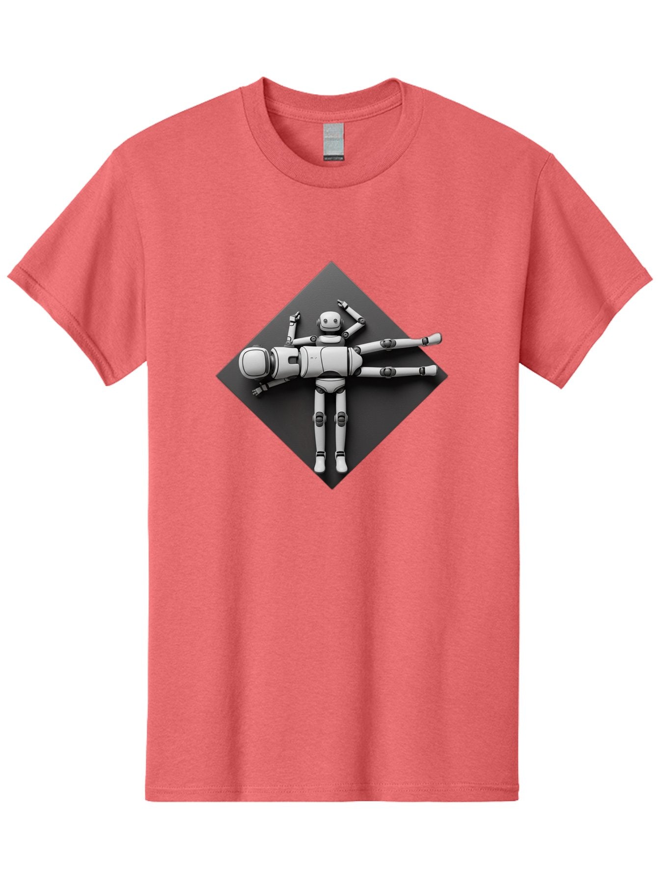 Robot-On-Dark-Square Men'S Graphic Tee, 100% Cotton, Comfortable Casual Summer Wear, Machine Washable, Robot Lying Down, Relaxation Pose, Mechanical Body, Futuristic Design, Artificial Intelligence, Modern Technology, Robot Resting, Bab355