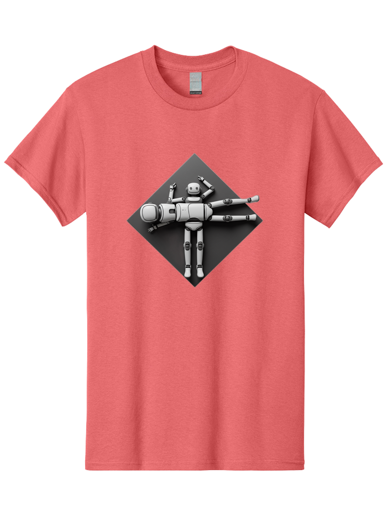 Robot-On-Dark-Square Men'S Graphic Tee, 100% Cotton, Comfortable Casual Summer Wear, Machine Washable, Robot Lying Down, Relaxation Pose, Mechanical Body, Futuristic Design, Artificial Intelligence, Modern Technology, Robot Resting, Bab355 21