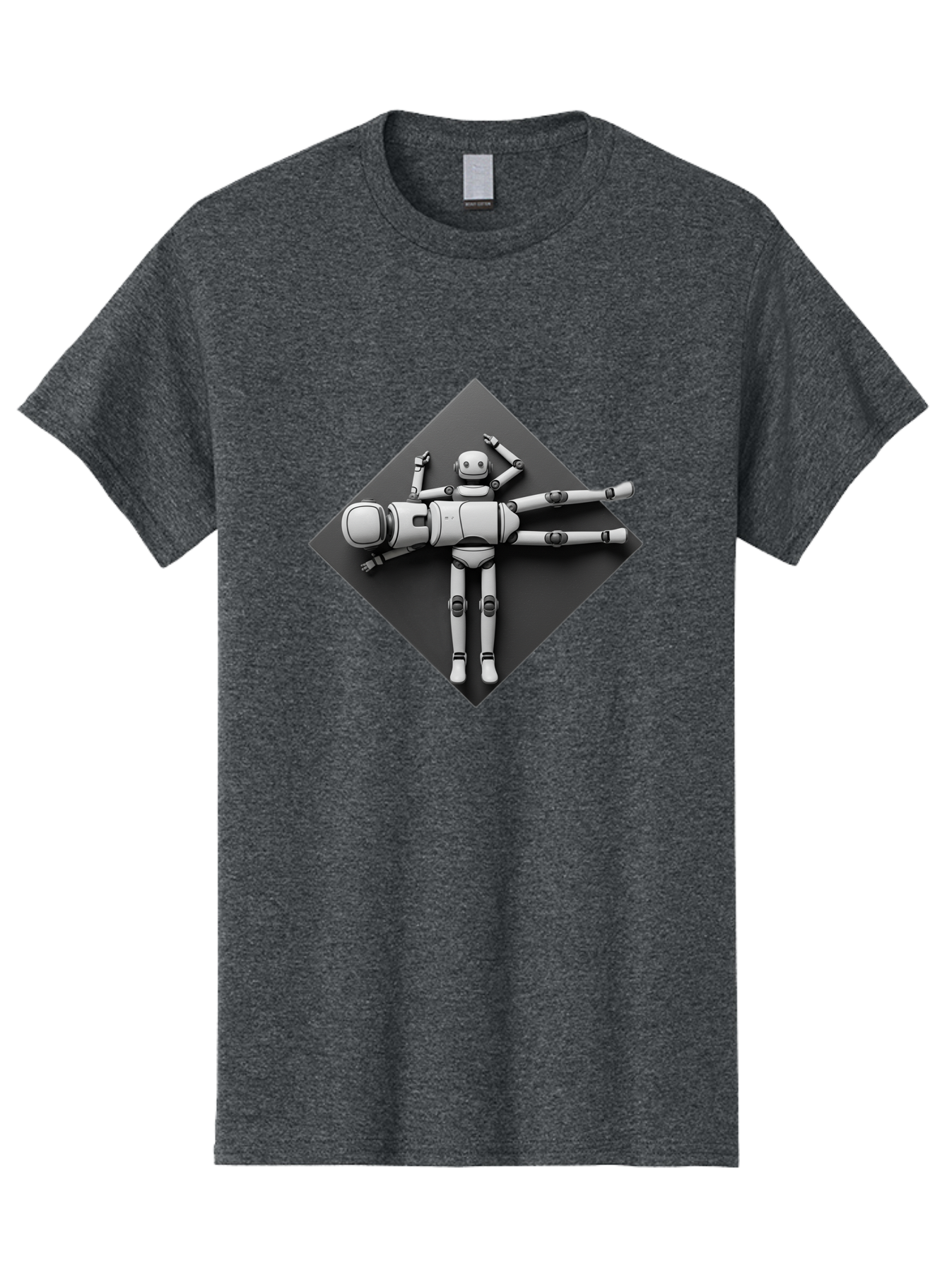 Robot-On-Dark-Square Men'S Graphic Tee, 100% Cotton, Comfortable Casual Summer Wear, Machine Washable, Robot Lying Down, Relaxation Pose, Mechanical Body, Futuristic Design, Artificial Intelligence, Modern Technology, Robot Resting, Bab355 19