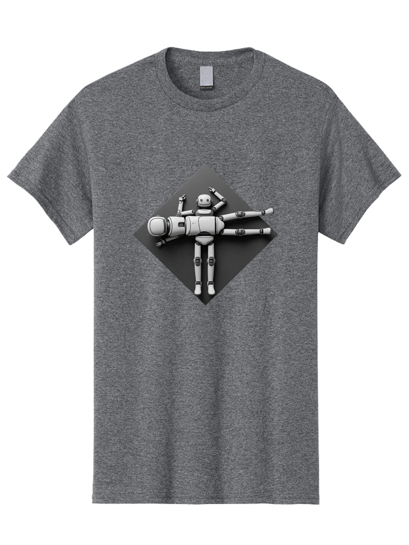 Robot-On-Dark-Square Men'S Graphic Tee, 100% Cotton, Comfortable Casual Summer Wear, Machine Washable, Robot Lying Down, Relaxation Pose, Mechanical Body, Futuristic Design, Artificial Intelligence, Modern Technology, Robot Resting, Bab355 6