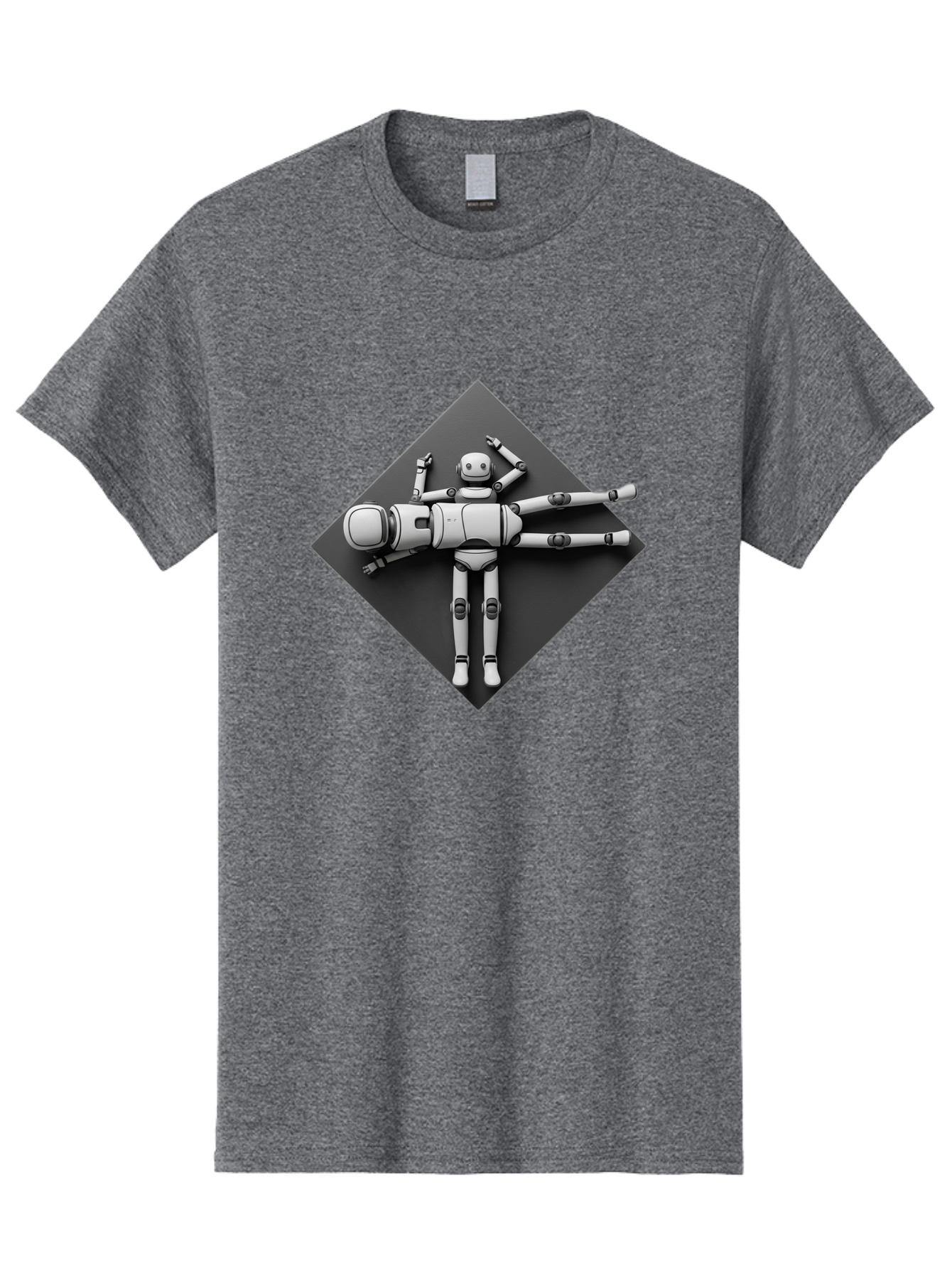 Robot-On-Dark-Square Men'S Graphic Tee, 100% Cotton, Comfortable Casual Summer Wear, Machine Washable, Robot Lying Down, Relaxation Pose, Mechanical Body, Futuristic Design, Artificial Intelligence, Modern Technology, Robot Resting, Bab355 13