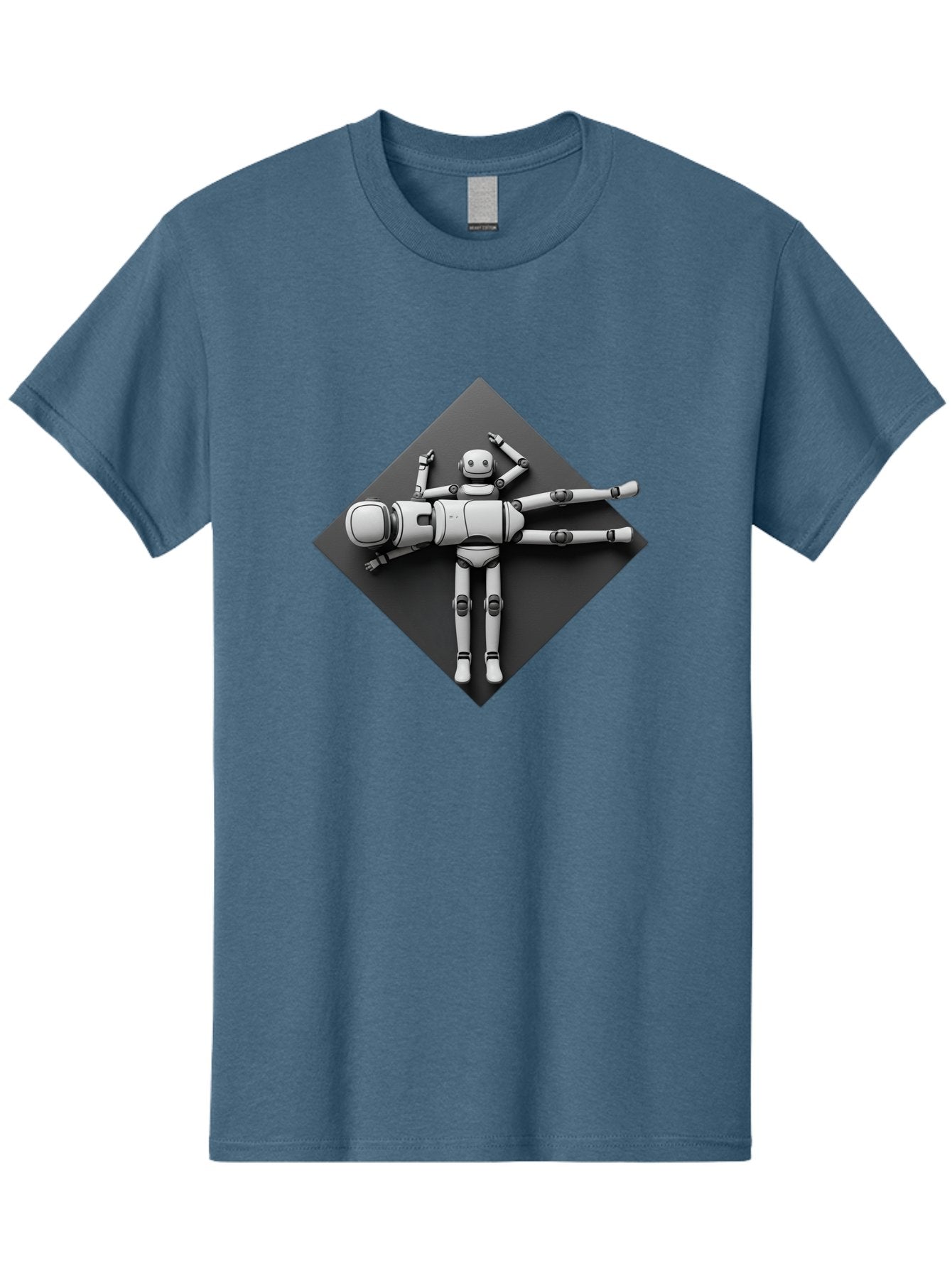 Robot-On-Dark-Square Men'S Graphic Tee, 100% Cotton, Comfortable Casual Summer Wear, Machine Washable, Robot Lying Down, Relaxation Pose, Mechanical Body, Futuristic Design, Artificial Intelligence, Modern Technology, Robot Resting, Bab355 9