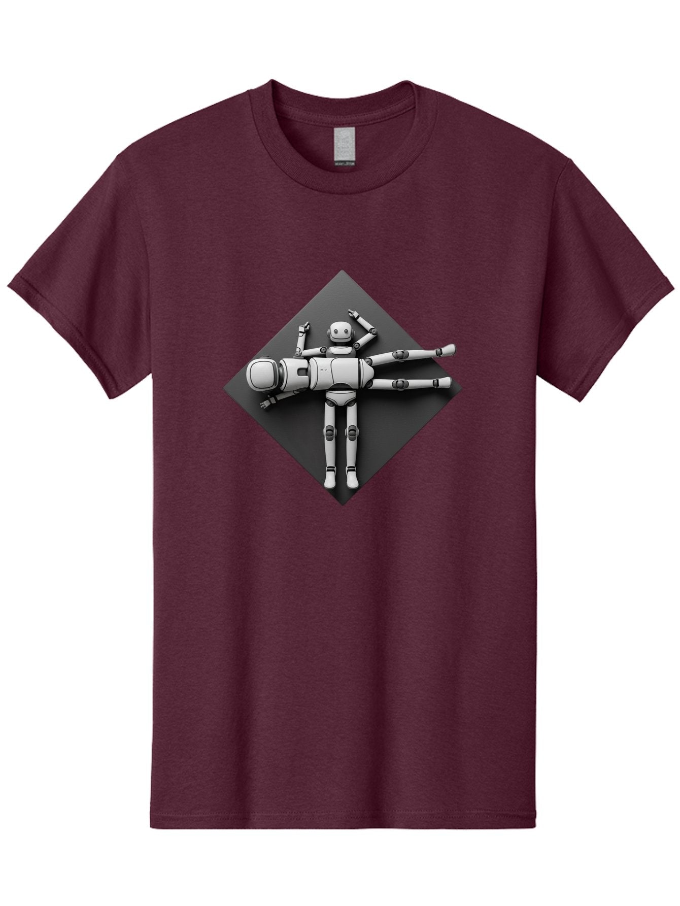Robot-On-Dark-Square Men'S Graphic Tee, 100% Cotton, Comfortable Casual Summer Wear, Machine Washable, Robot Lying Down, Relaxation Pose, Mechanical Body, Futuristic Design, Artificial Intelligence, Modern Technology, Robot Resting, Bab355 3