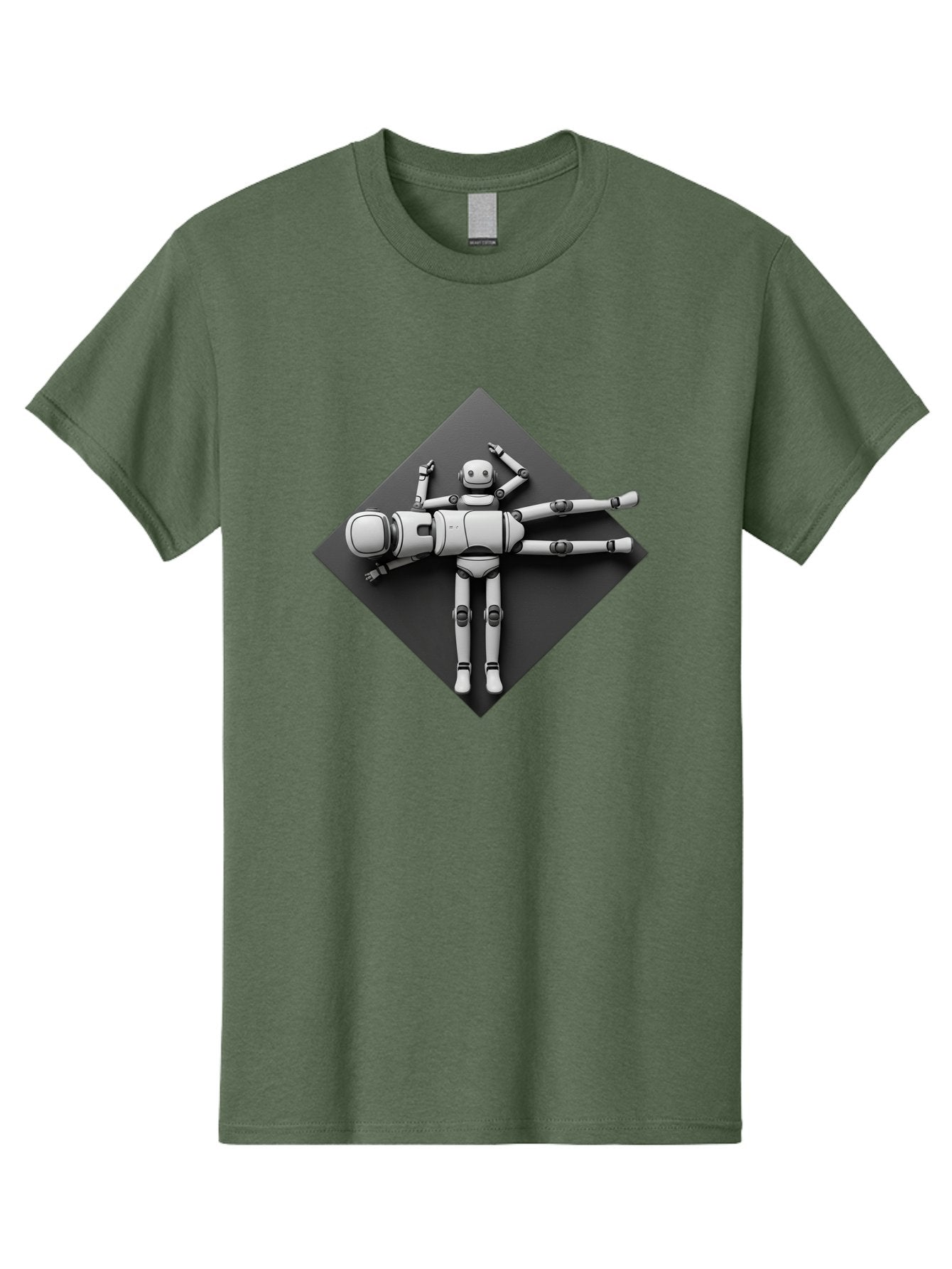 Robot-On-Dark-Square Men'S Graphic Tee, 100% Cotton, Comfortable Casual Summer Wear, Machine Washable, Robot Lying Down, Relaxation Pose, Mechanical Body, Futuristic Design, Artificial Intelligence, Modern Technology, Robot Resting, Bab355 14
