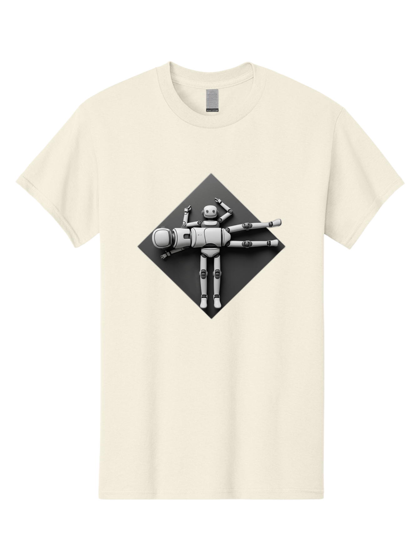 Robot-On-Dark-Square Men'S Graphic Tee, 100% Cotton, Comfortable Casual Summer Wear, Machine Washable, Robot Lying Down, Relaxation Pose, Mechanical Body, Futuristic Design, Artificial Intelligence, Modern Technology, Robot Resting, Bab355 11