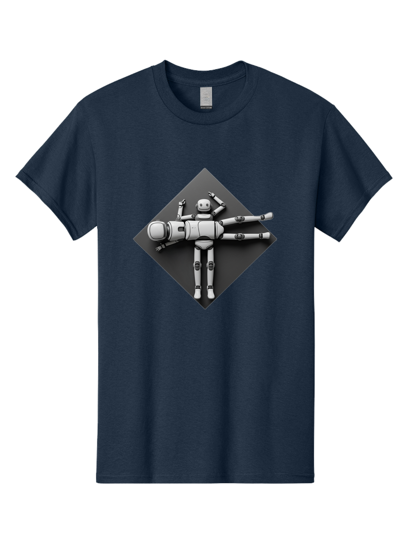 Robot-On-Dark-Square Men'S Graphic Tee, 100% Cotton, Comfortable Casual Summer Wear, Machine Washable, Robot Lying Down, Relaxation Pose, Mechanical Body, Futuristic Design, Artificial Intelligence, Modern Technology, Robot Resting, Bab355 5