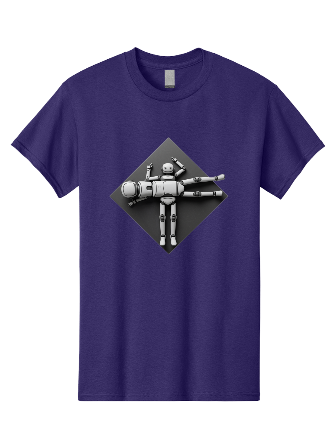 Robot-On-Dark-Square Men'S Graphic Tee, 100% Cotton, Comfortable Casual Summer Wear, Machine Washable, Robot Lying Down, Relaxation Pose, Mechanical Body, Futuristic Design, Artificial Intelligence, Modern Technology, Robot Resting, Bab355 7