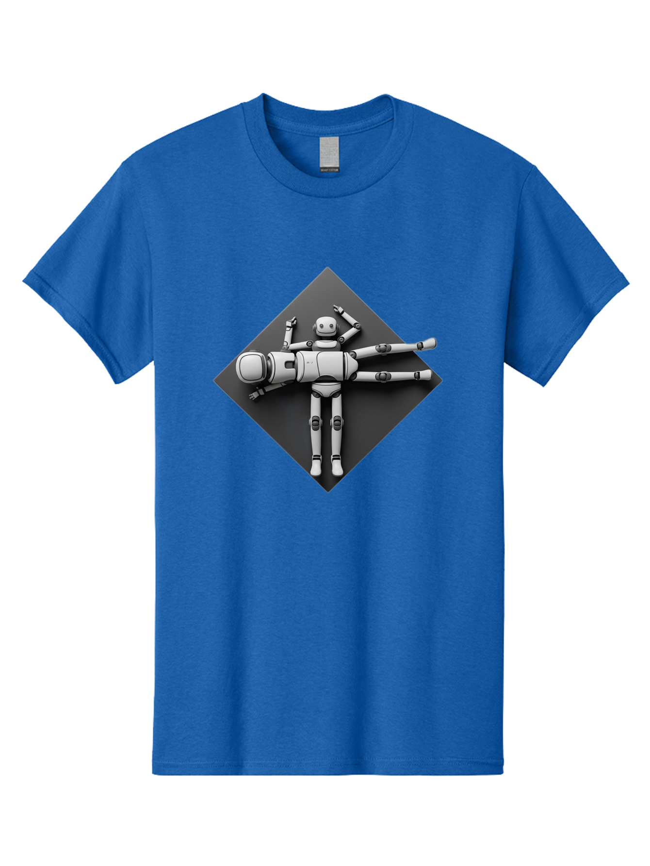 Robot-On-Dark-Square Men'S Graphic Tee, 100% Cotton, Comfortable Casual Summer Wear, Machine Washable, Robot Lying Down, Relaxation Pose, Mechanical Body, Futuristic Design, Artificial Intelligence, Modern Technology, Robot Resting, Bab355 25