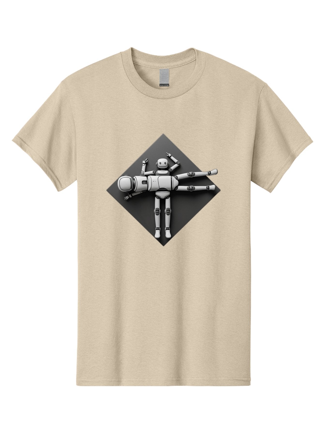 Robot-On-Dark-Square Men'S Graphic Tee, 100% Cotton, Comfortable Casual Summer Wear, Machine Washable, Robot Lying Down, Relaxation Pose, Mechanical Body, Futuristic Design, Artificial Intelligence, Modern Technology, Robot Resting, Bab355 15