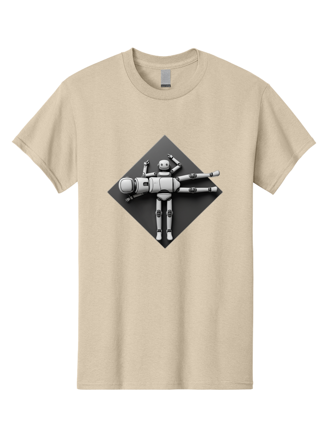 Robot-On-Dark-Square Men'S Graphic Tee, 100% Cotton, Comfortable Casual Summer Wear, Machine Washable, Robot Lying Down, Relaxation Pose, Mechanical Body, Futuristic Design, Artificial Intelligence, Modern Technology, Robot Resting, Bab355