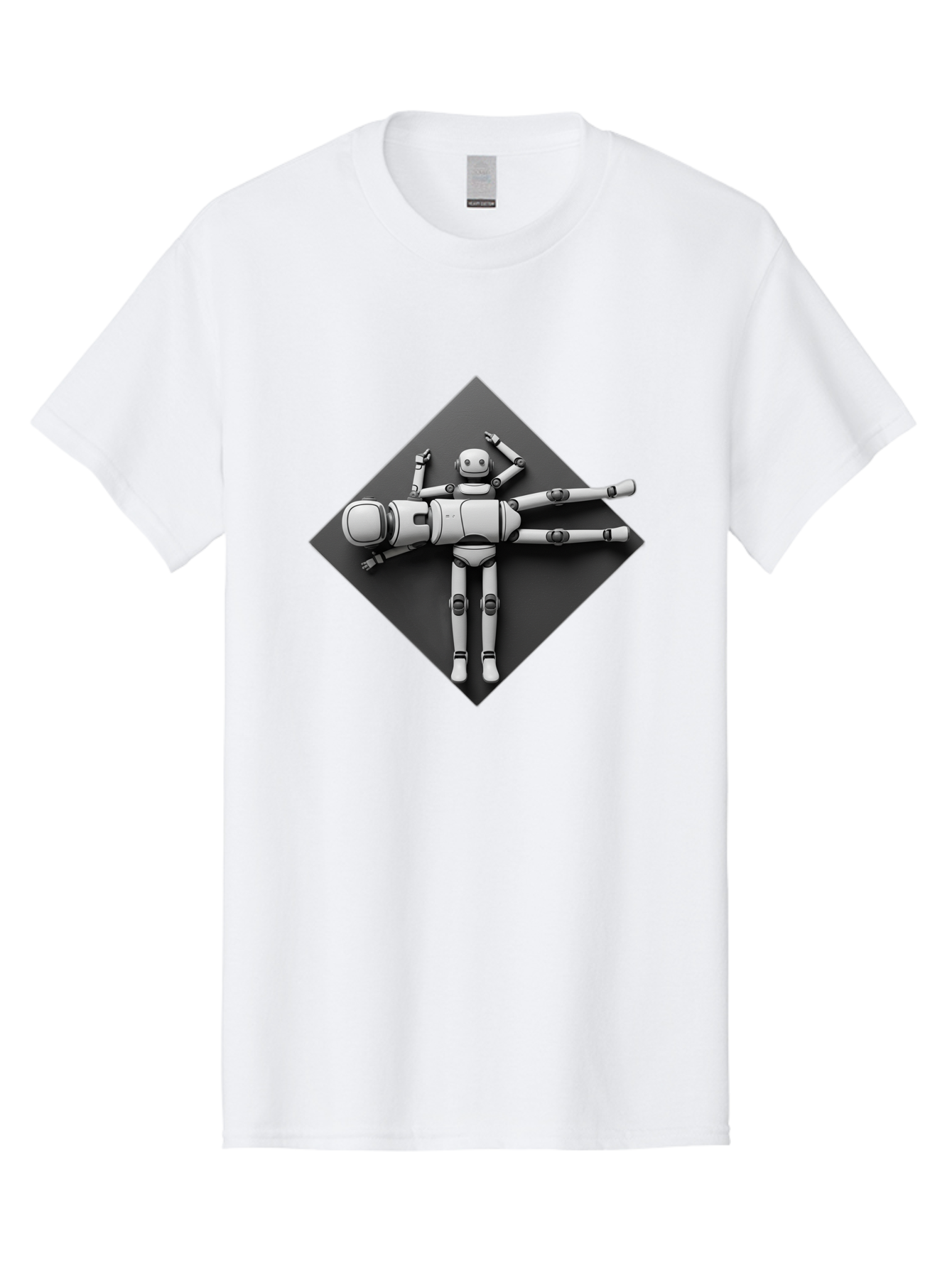 Robot-On-Dark-Square Men'S Graphic Tee, 100% Cotton, Comfortable Casual Summer Wear, Machine Washable, Robot Lying Down, Relaxation Pose, Mechanical Body, Futuristic Design, Artificial Intelligence, Modern Technology, Robot Resting, Bab355 15