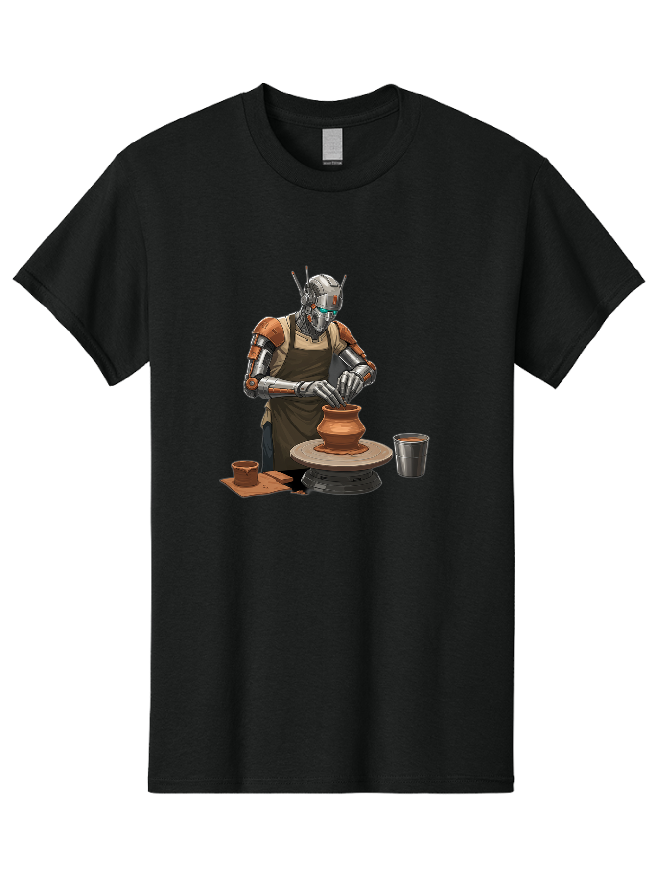 Robot-Potter Men'S Graphic Tee, 100% Cotton, Comfortable Casual Summer Wear, Machine Washable, Robot On Pottery Wheel, Clay Pot, Metal Cup, Robotic Hands, Creative Artwork, Futuristic Pottery, Artistic Creation, Mechanical Craftsmanship, Bab356 7