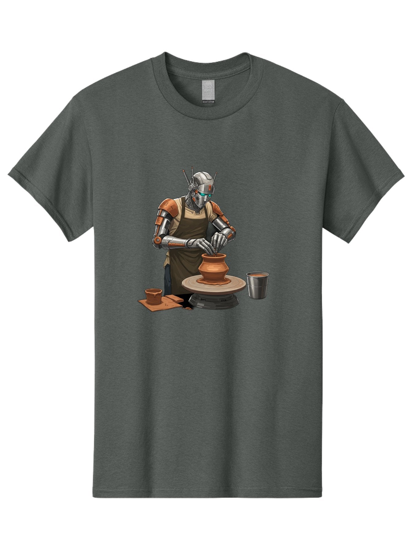 Robot-Potter Men'S Graphic Tee, 100% Cotton, Comfortable Casual Summer Wear, Machine Washable, Robot On Pottery Wheel, Clay Pot, Metal Cup, Robotic Hands, Creative Artwork, Futuristic Pottery, Artistic Creation, Mechanical Craftsmanship, Bab356 15