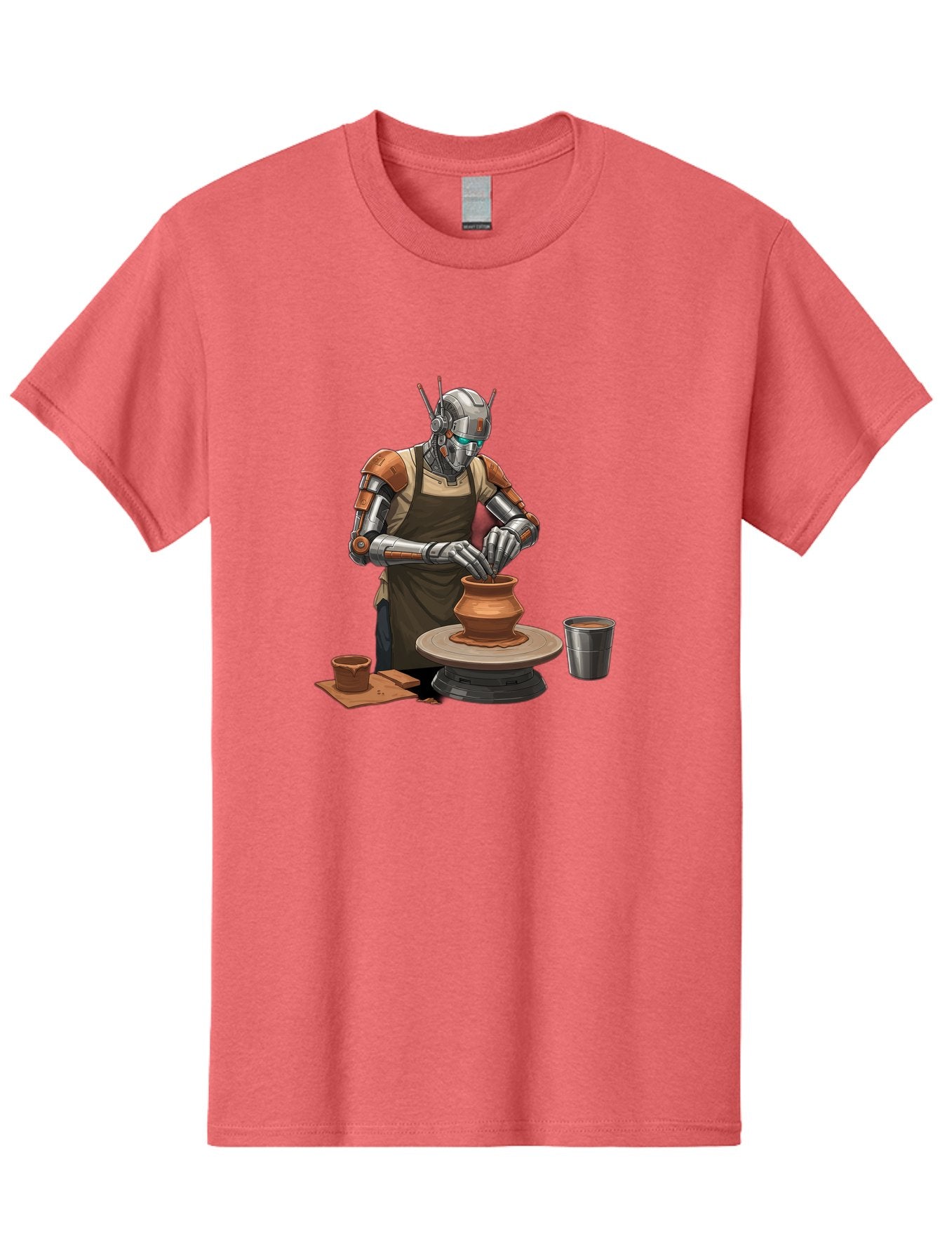 Robot-Potter Men'S Graphic Tee, 100% Cotton, Comfortable Casual Summer Wear, Machine Washable, Robot On Pottery Wheel, Clay Pot, Metal Cup, Robotic Hands, Creative Artwork, Futuristic Pottery, Artistic Creation, Mechanical Craftsmanship, Bab356 5