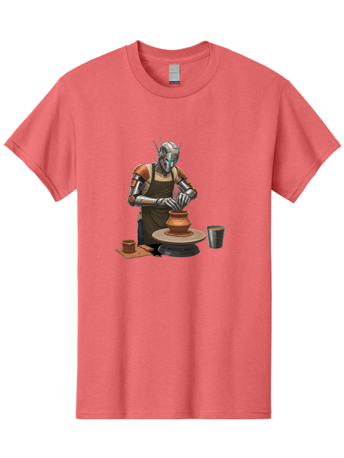 Robot-Potter Men'S Graphic Tee, 100% Cotton, Comfortable Casual Summer Wear, Machine Washable, Robot On Pottery Wheel, Clay Pot, Metal Cup, Robotic Hands, Creative Artwork, Futuristic Pottery, Artistic Creation, Mechanical Craftsmanship, Bab356 15