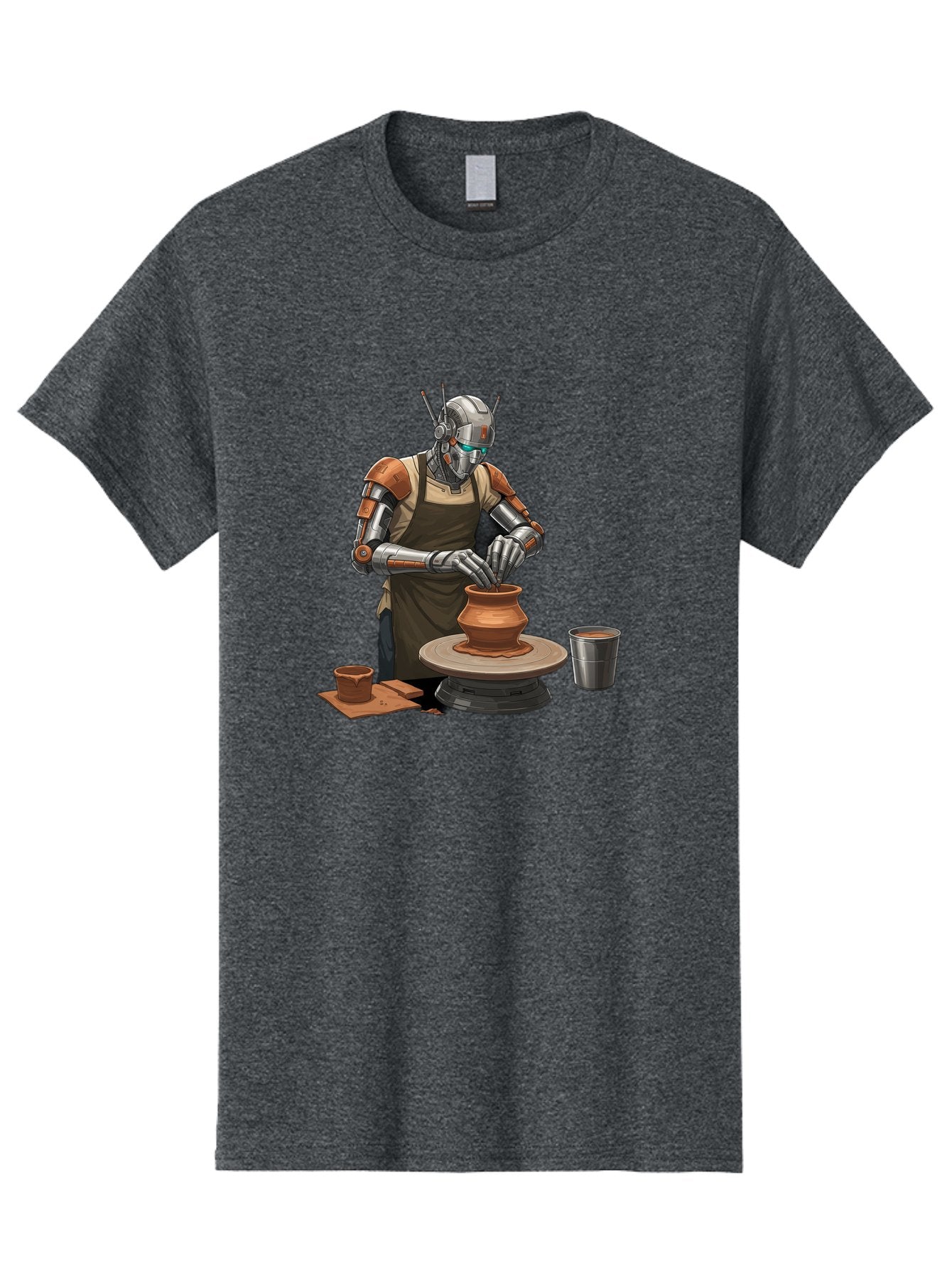 Robot-Potter Men'S Graphic Tee, 100% Cotton, Comfortable Casual Summer Wear, Machine Washable, Robot On Pottery Wheel, Clay Pot, Metal Cup, Robotic Hands, Creative Artwork, Futuristic Pottery, Artistic Creation, Mechanical Craftsmanship, Bab356 4