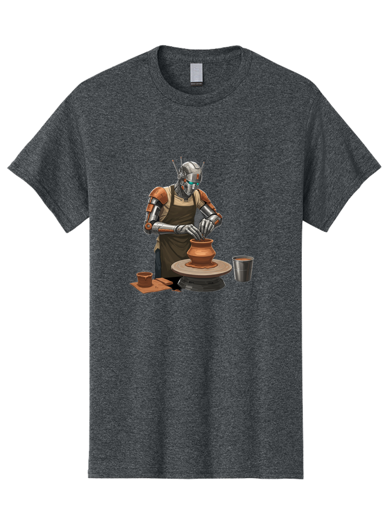 Robot-Potter Men'S Graphic Tee, 100% Cotton, Comfortable Casual Summer Wear, Machine Washable, Robot On Pottery Wheel, Clay Pot, Metal Cup, Robotic Hands, Creative Artwork, Futuristic Pottery, Artistic Creation, Mechanical Craftsmanship, Bab356 23